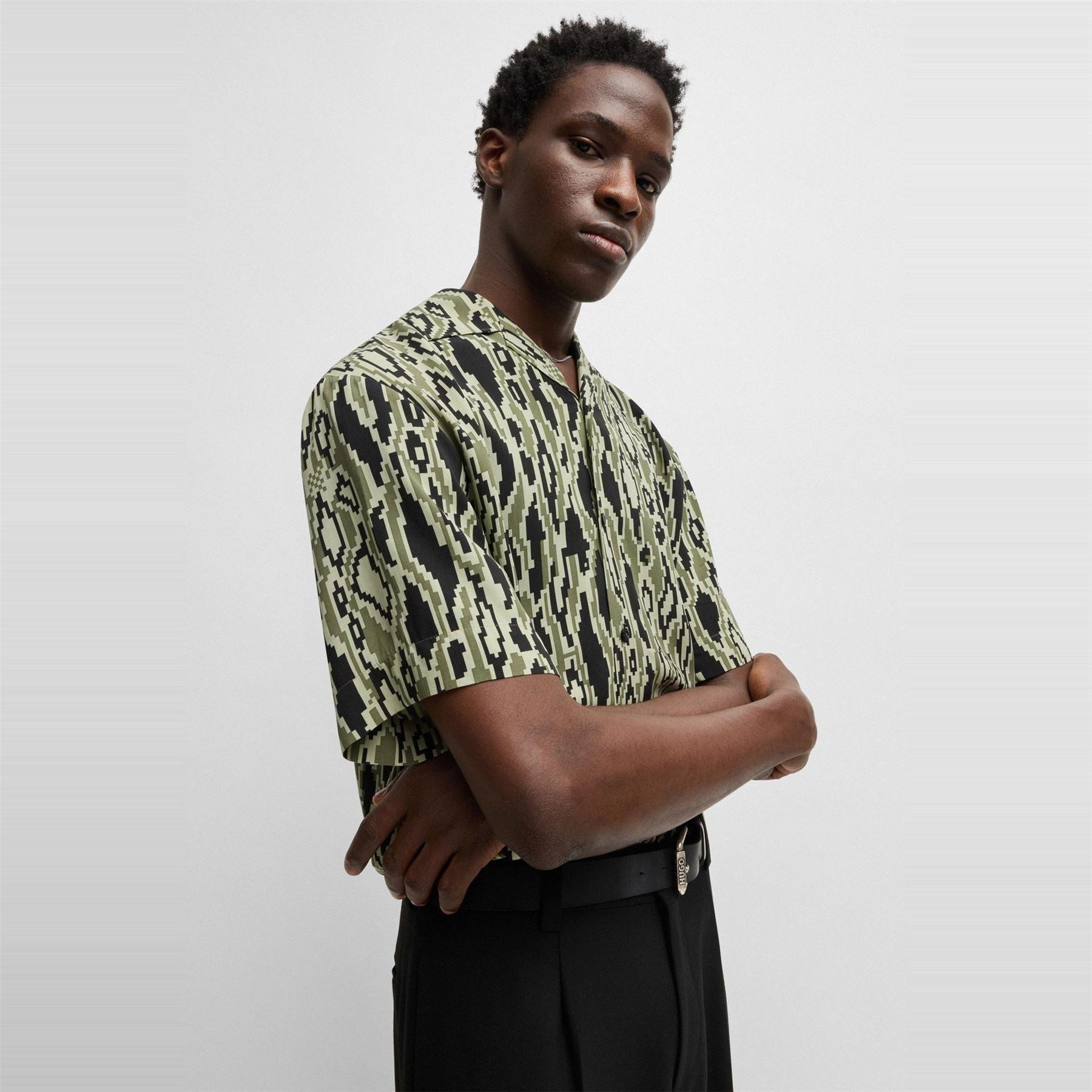 Hugo Espino Red Geometric Short Sleeve Tailored Fit Shirt