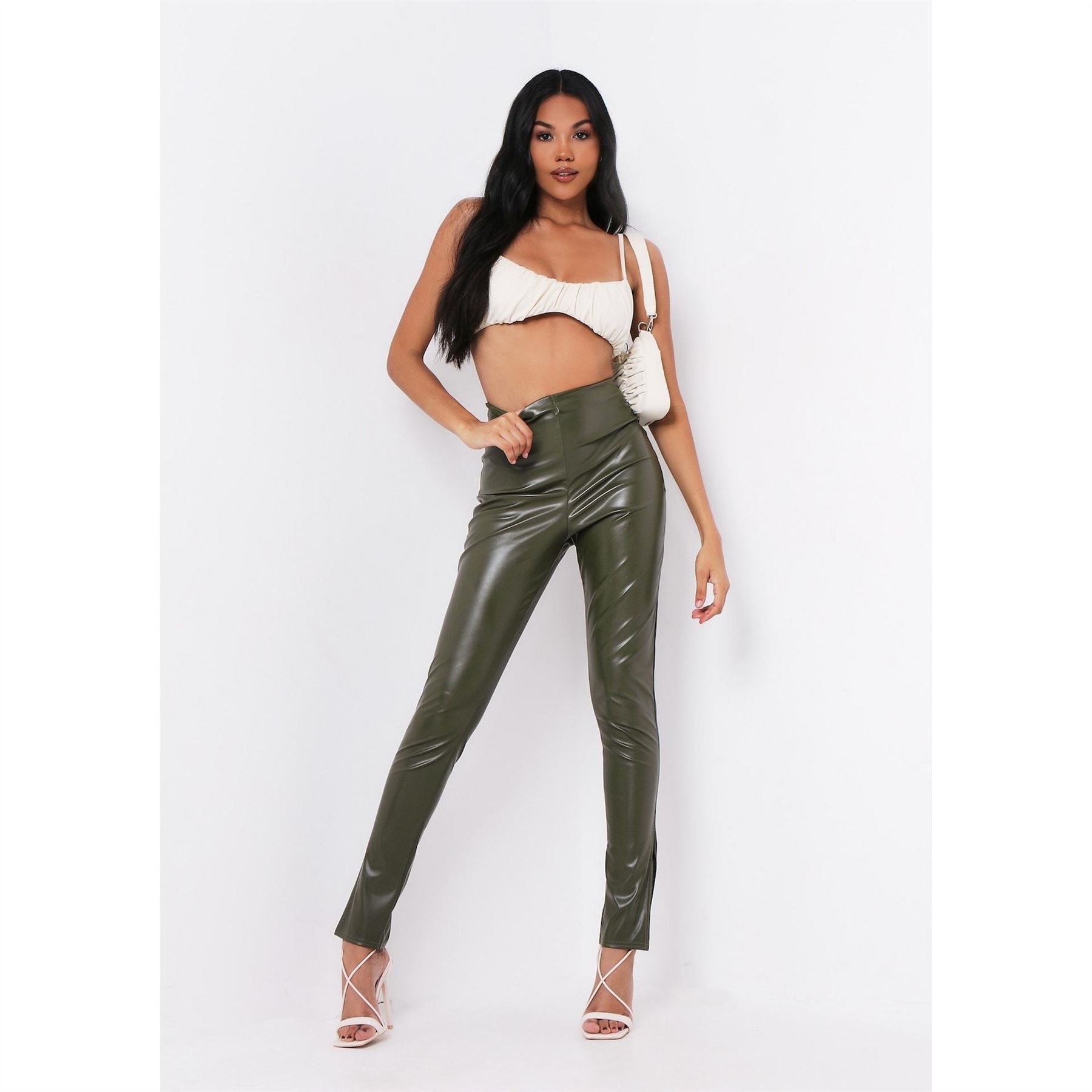 Missy Empire Leather Side Split Leggings