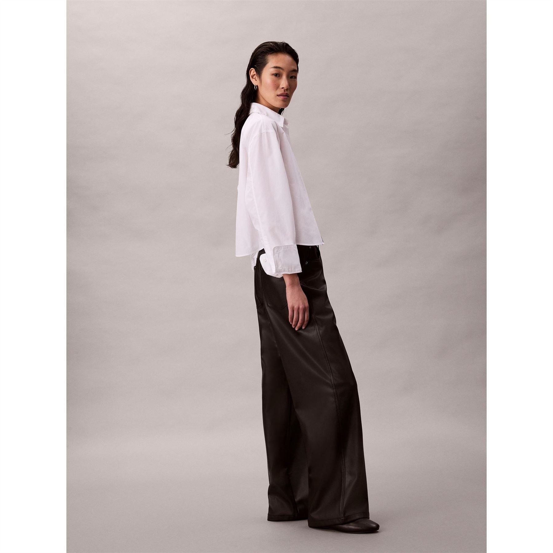 Calvin Klein Jeans Leather Wide Leg Solid Patterned Trousers