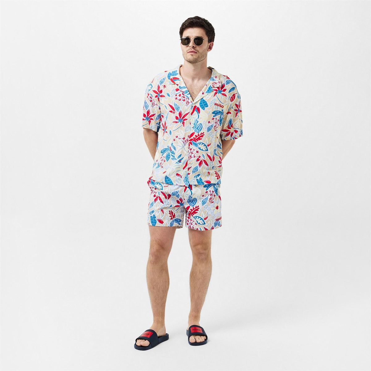 Hugo Logo Print Open Toe Slides