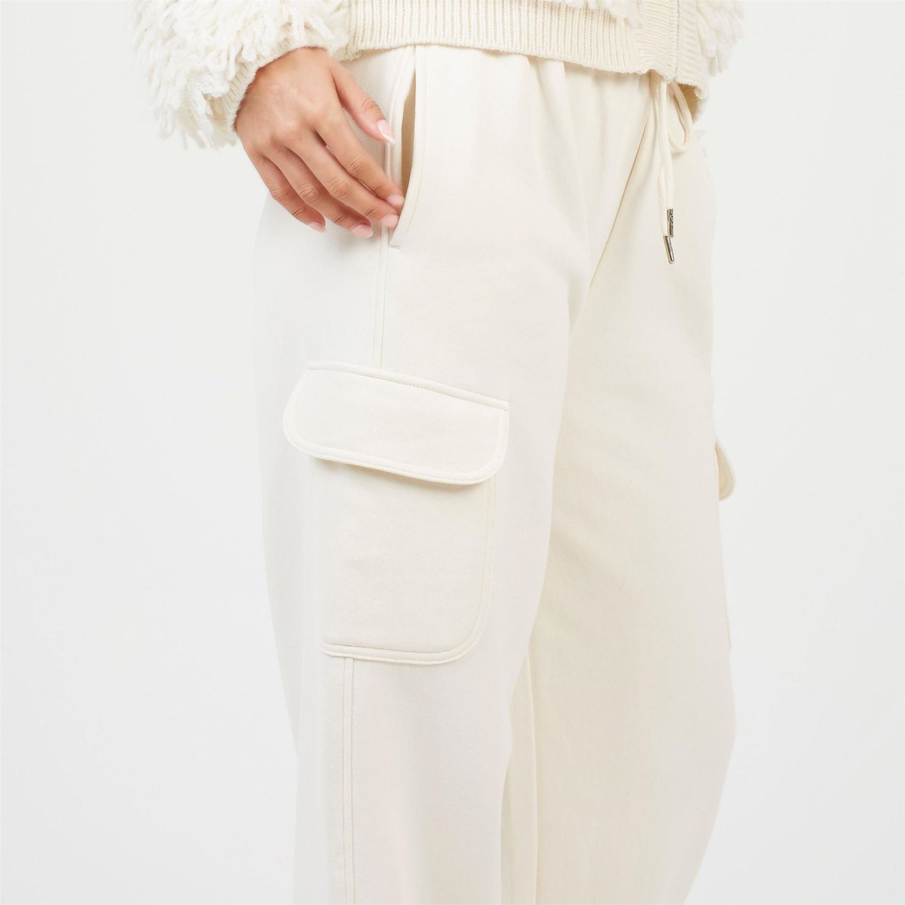 Brave Soul Womens Cream Jersey Cargo Trousers