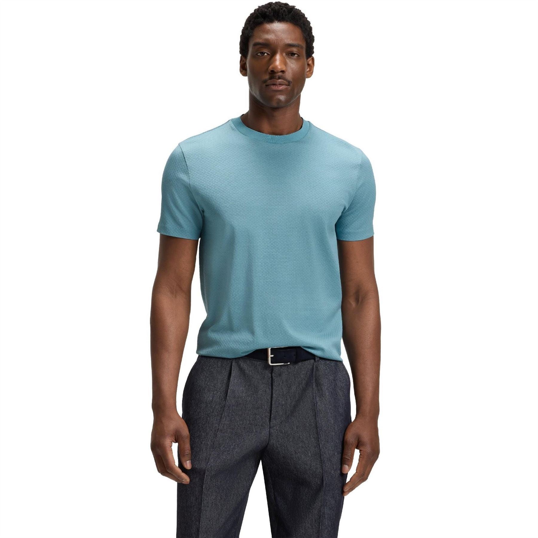 Boss Crew Neck Ribbed Collar Short Sleeve T-Shirt