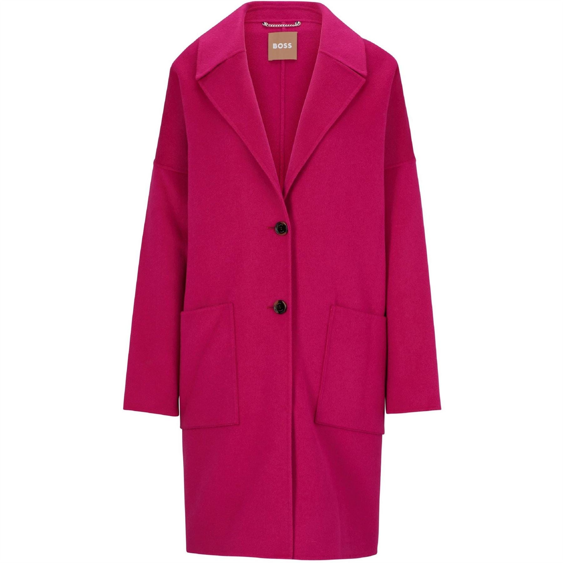 Boss Cattina Solid Patterned Notch Collared Over Coat