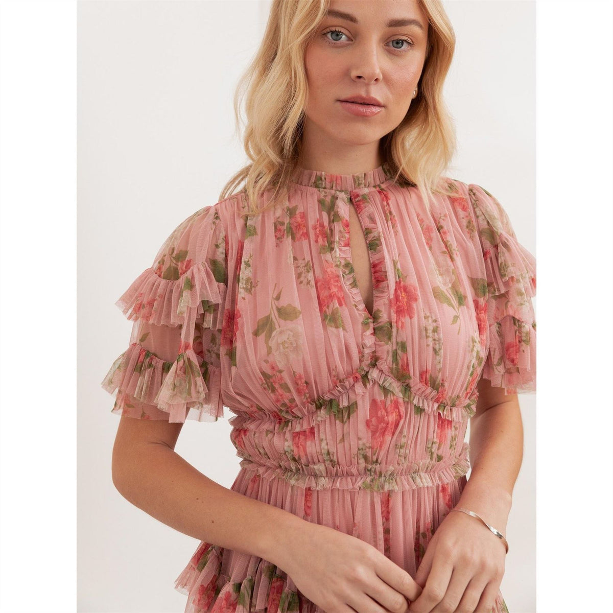 Anaya With Love With Love Recycled Pink Floral Print Short Sleeve Ruffled Mini Dress