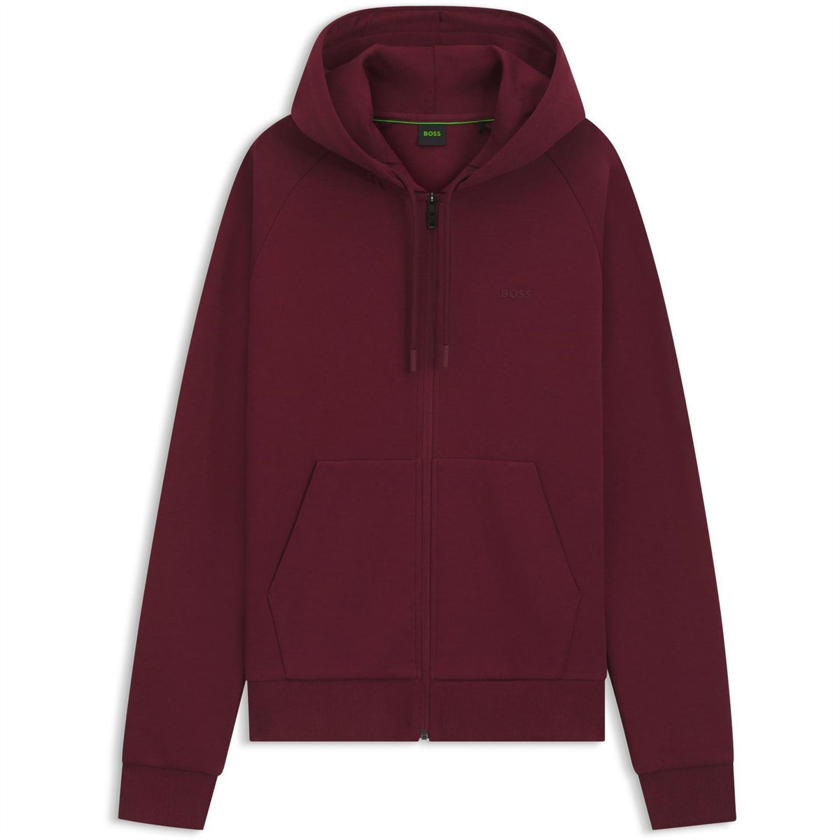 Boss Green Full Zip Hoodie With Adjustable Drawstring Hood   Streamlined Design