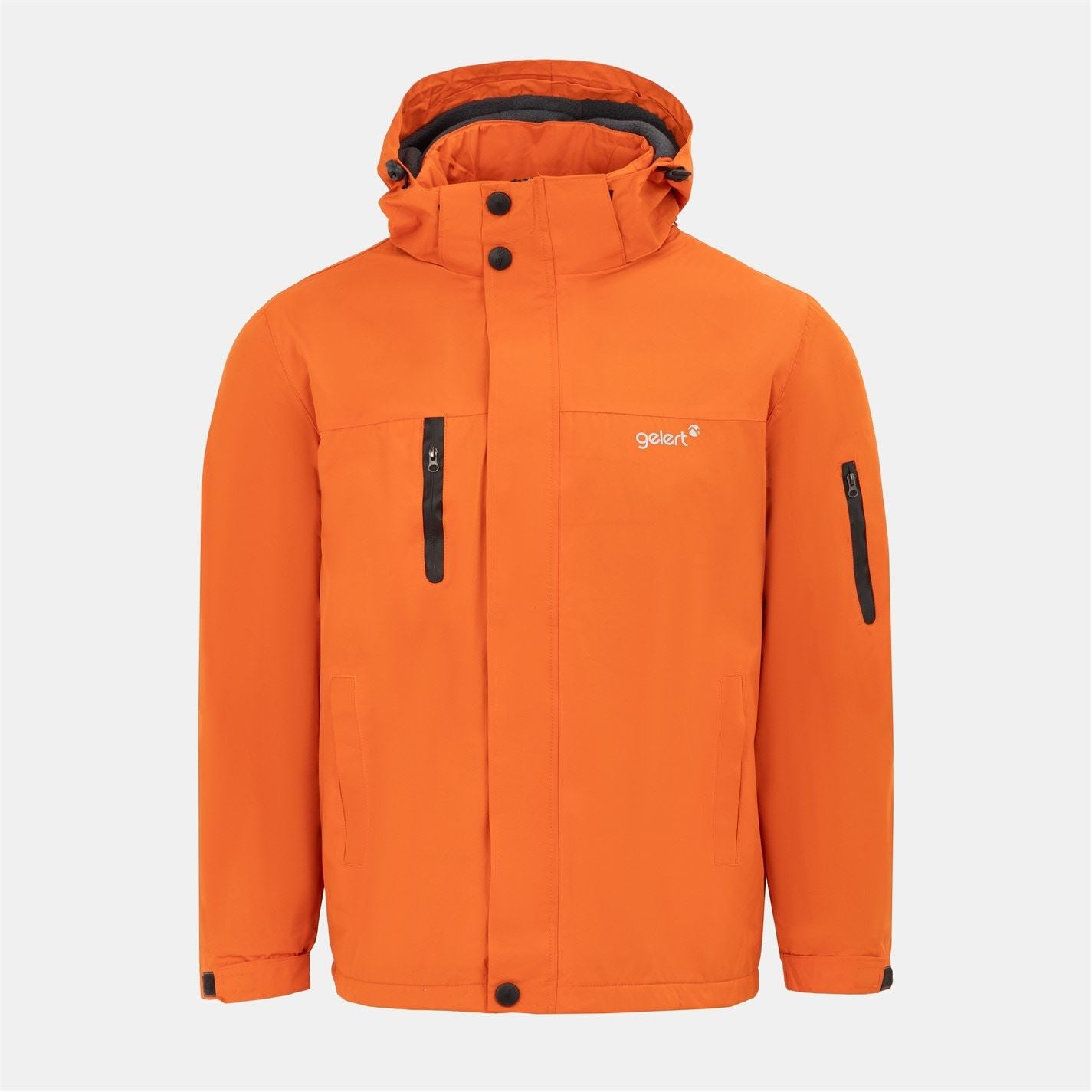Gelert Hooded Snap Button Solid Patterned Parka Jacket with Zipped Pocket