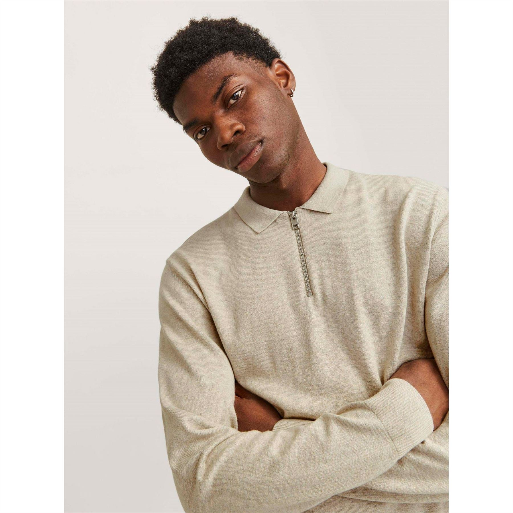 Jack and Jones Mens Emil Half Zip Knitted Polo
