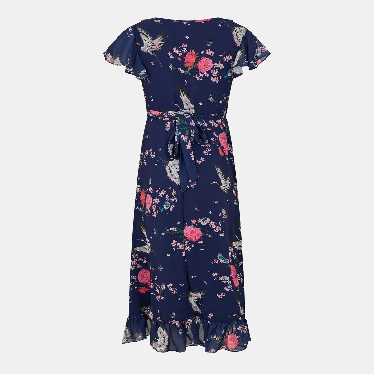 Yumi Crane Print V-Neck Midi Wrap Dress