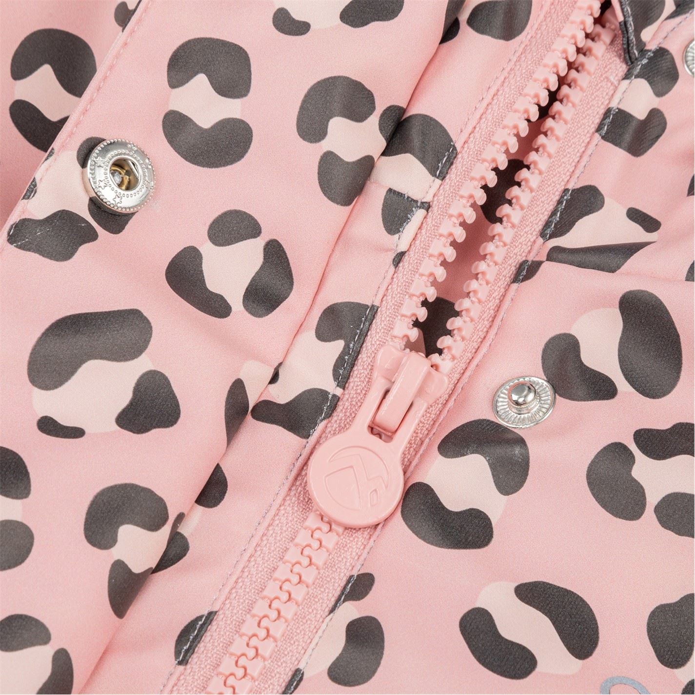 Gelert Leopard Patterned Hooded Snap Button Ribbed Cuff Rain Jacket