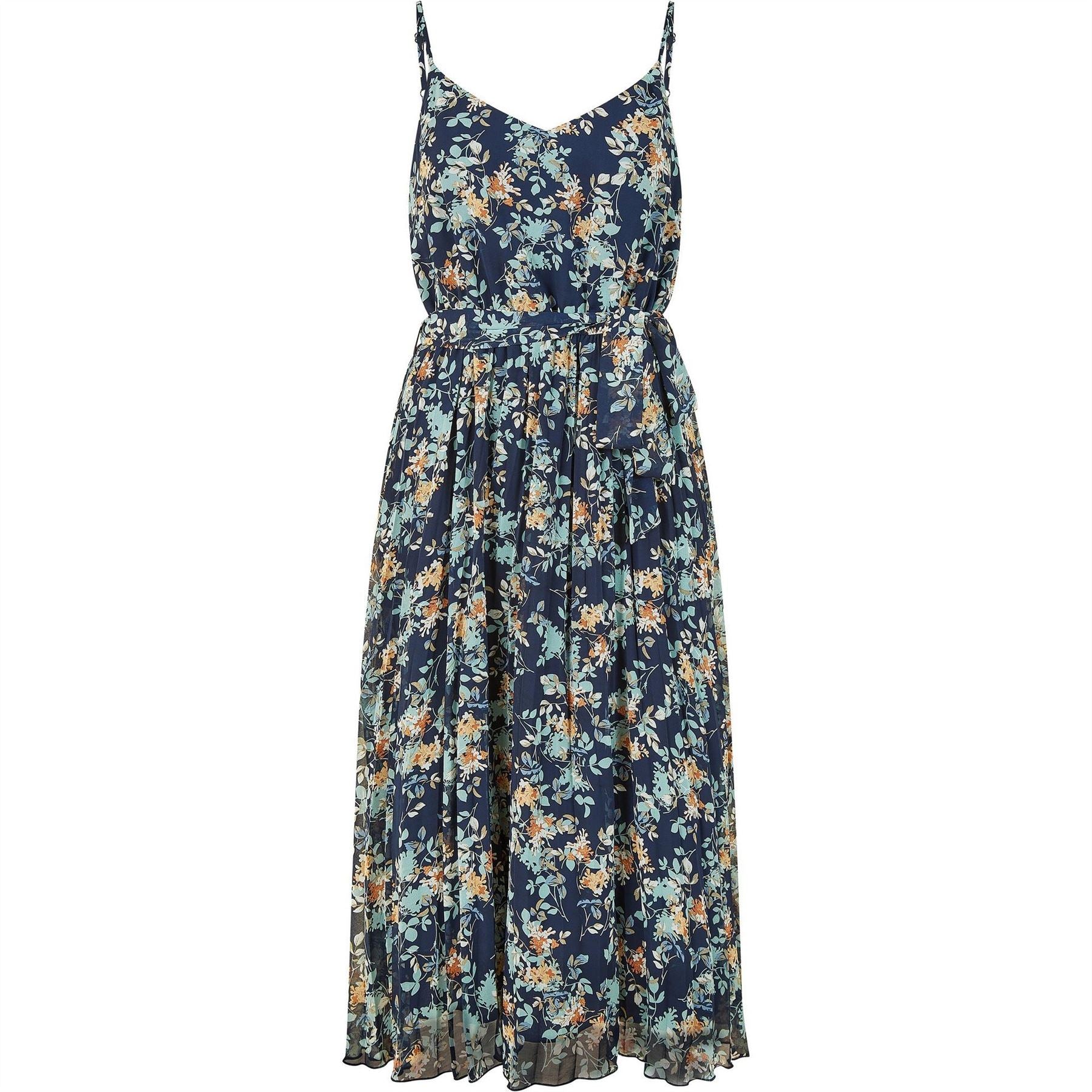 Mela London Floral Strappy Pleated Midi Dress