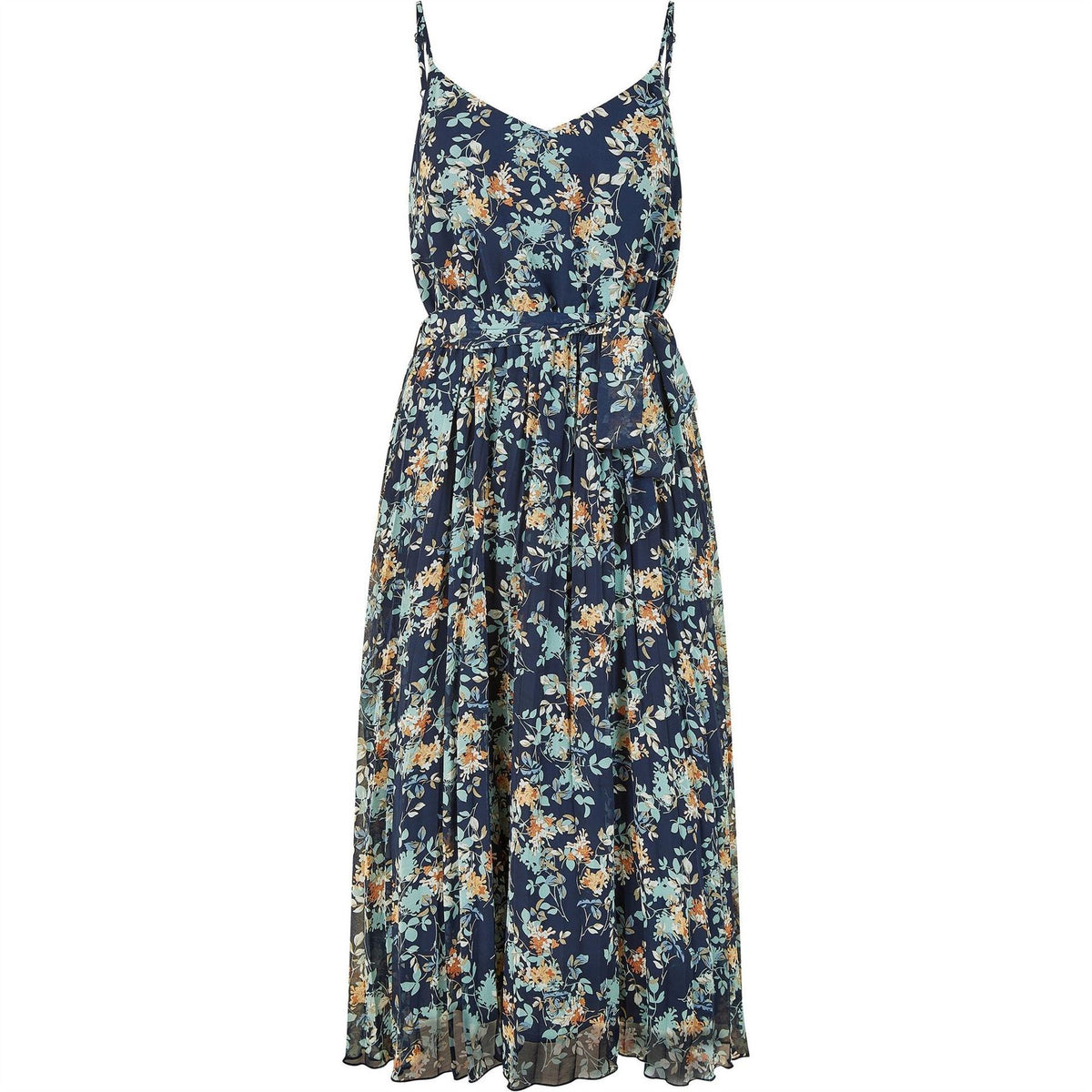 Mela London Floral Strappy Pleated Midi Dress