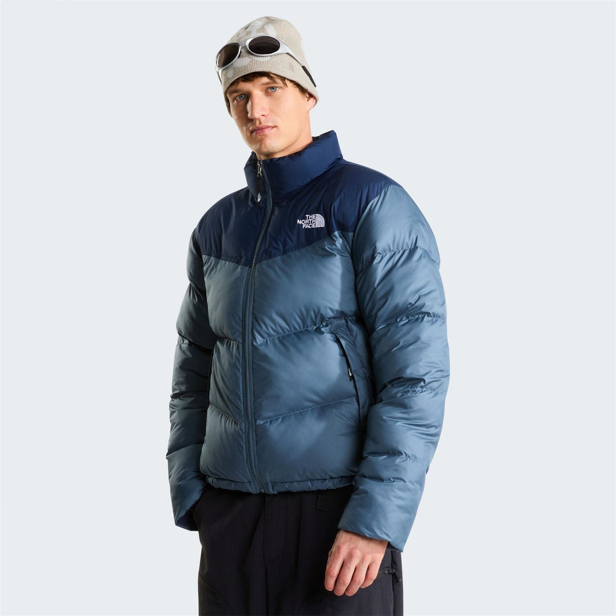 The North Face Solid Patterned Puffer Jacket with Woven Cuff