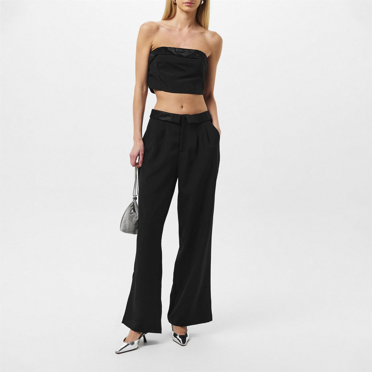 Missy Empire Black Satin Fold Over Bandeau Top
