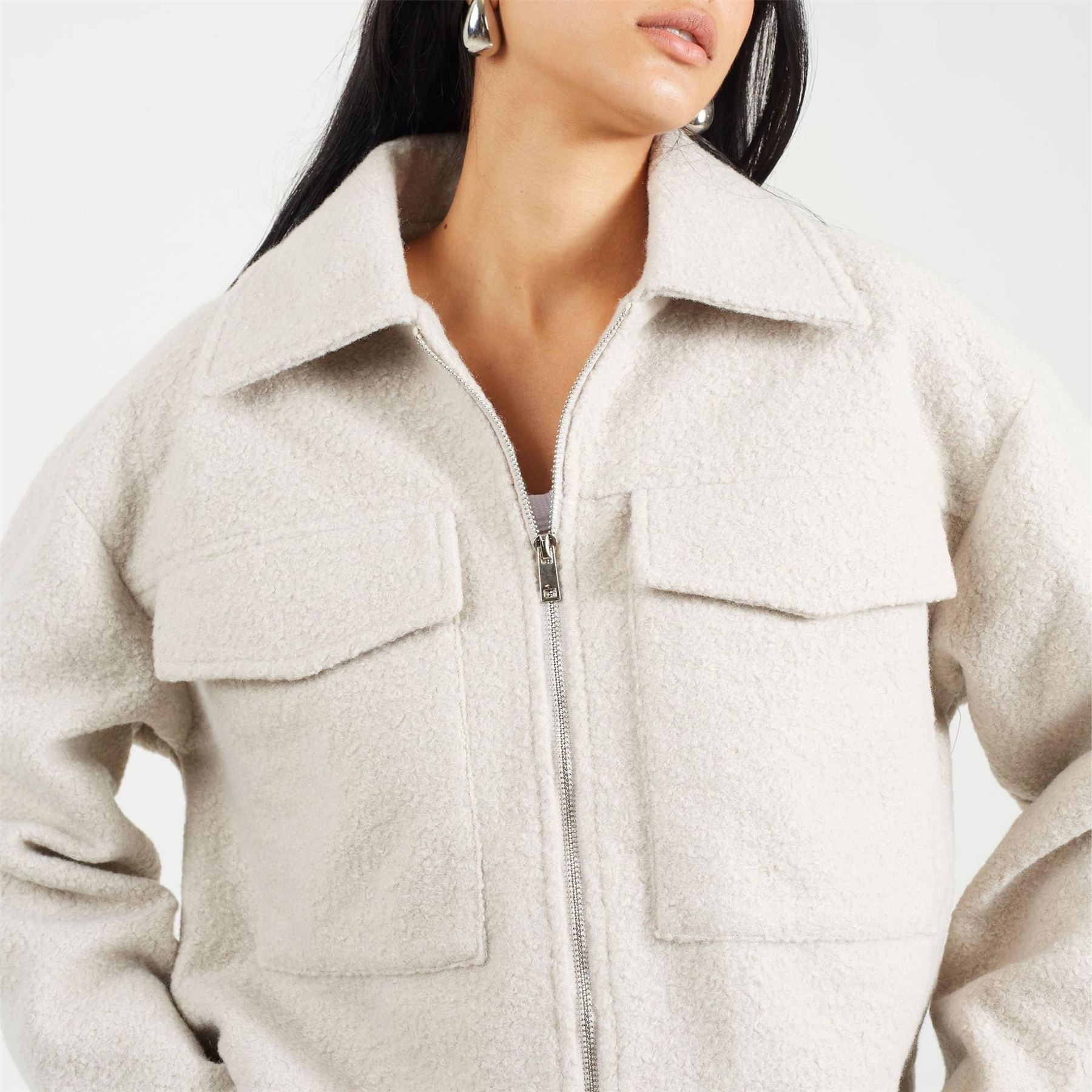 Brave Soul Womens Boucle Faux Wool Short Jacket