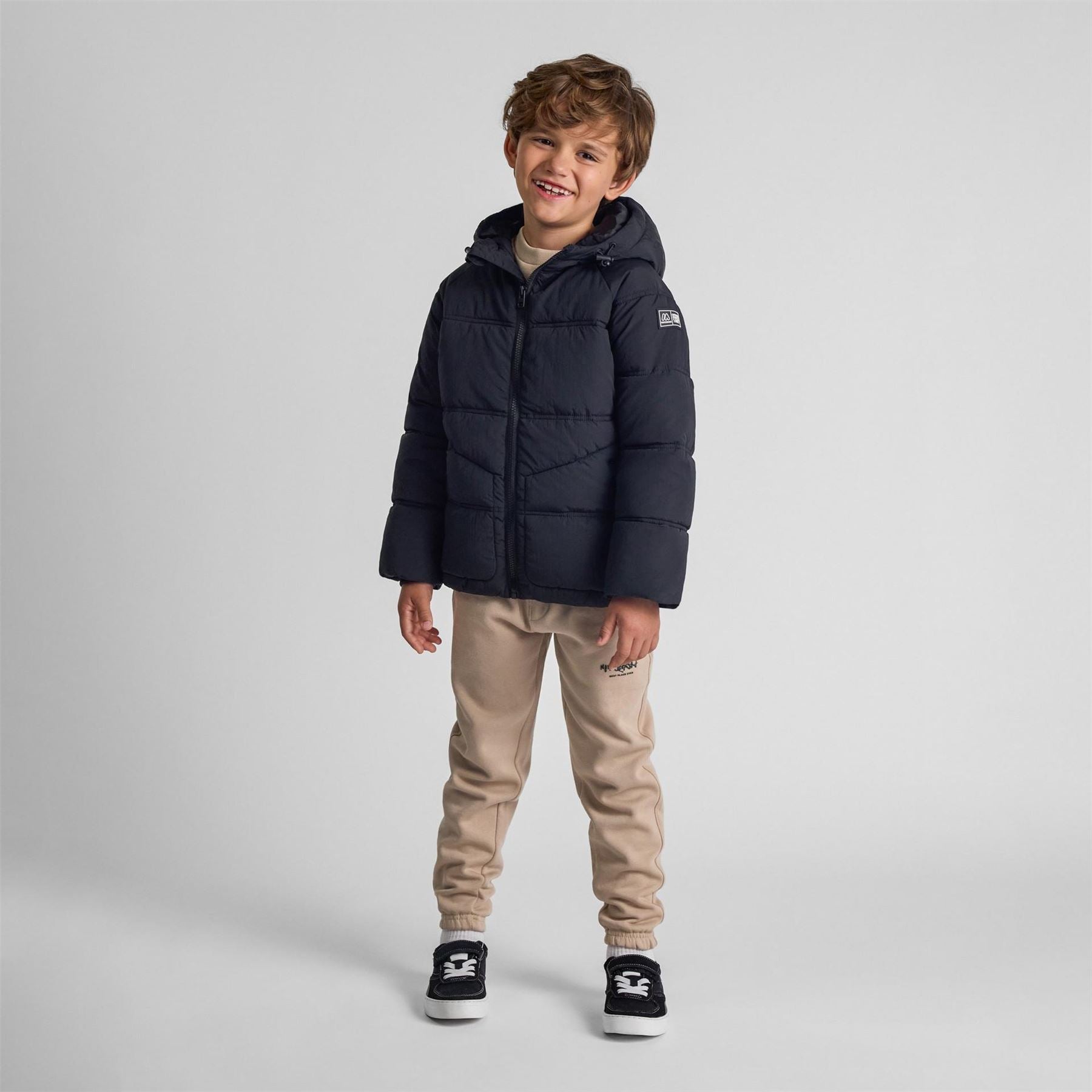 Minoti Boys Quilted Jacket With Hood Zip Pockets Black