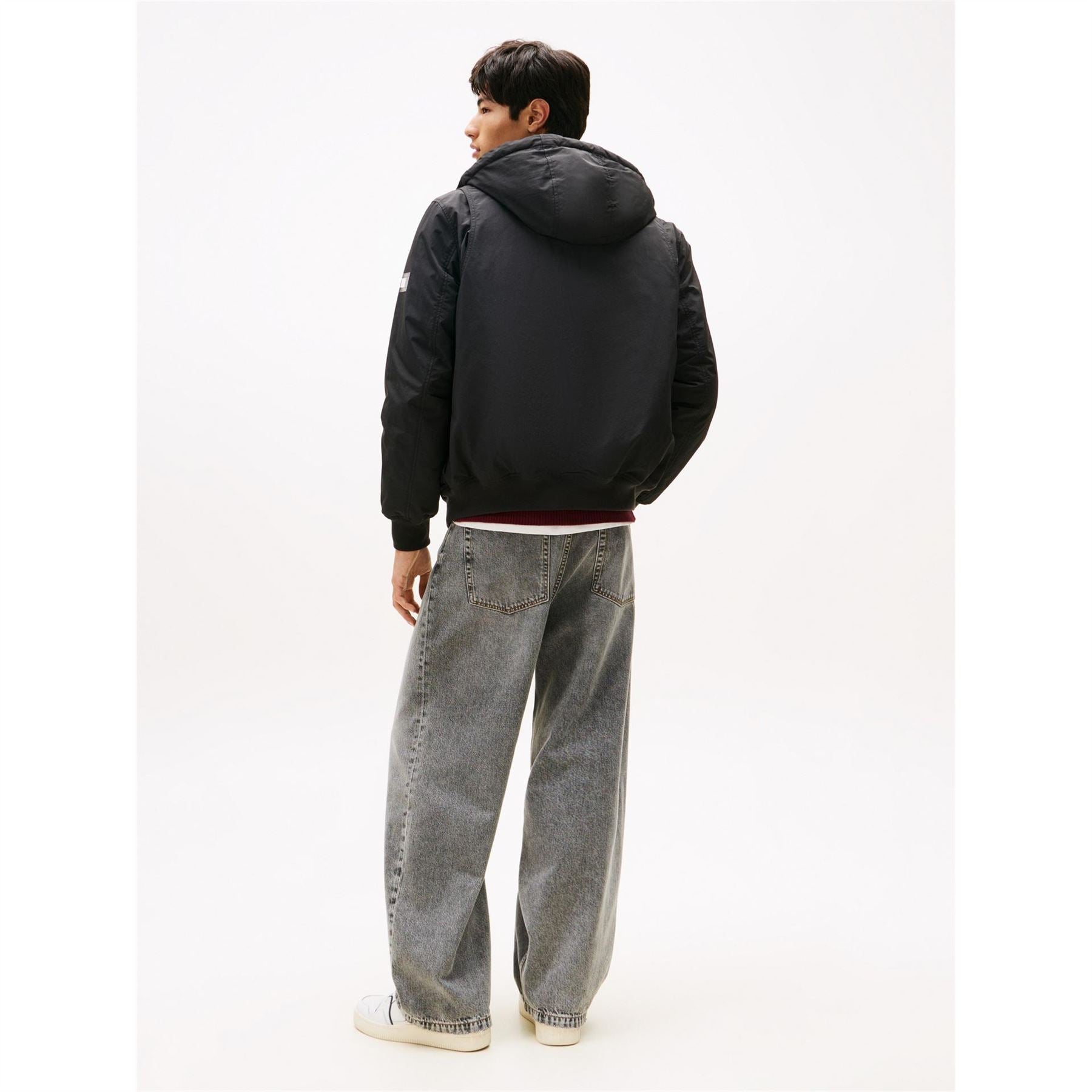 Tommy Jeans Solid Patterned Snap Button Ribbed Cuff Flap Pocket Bomber Jacket