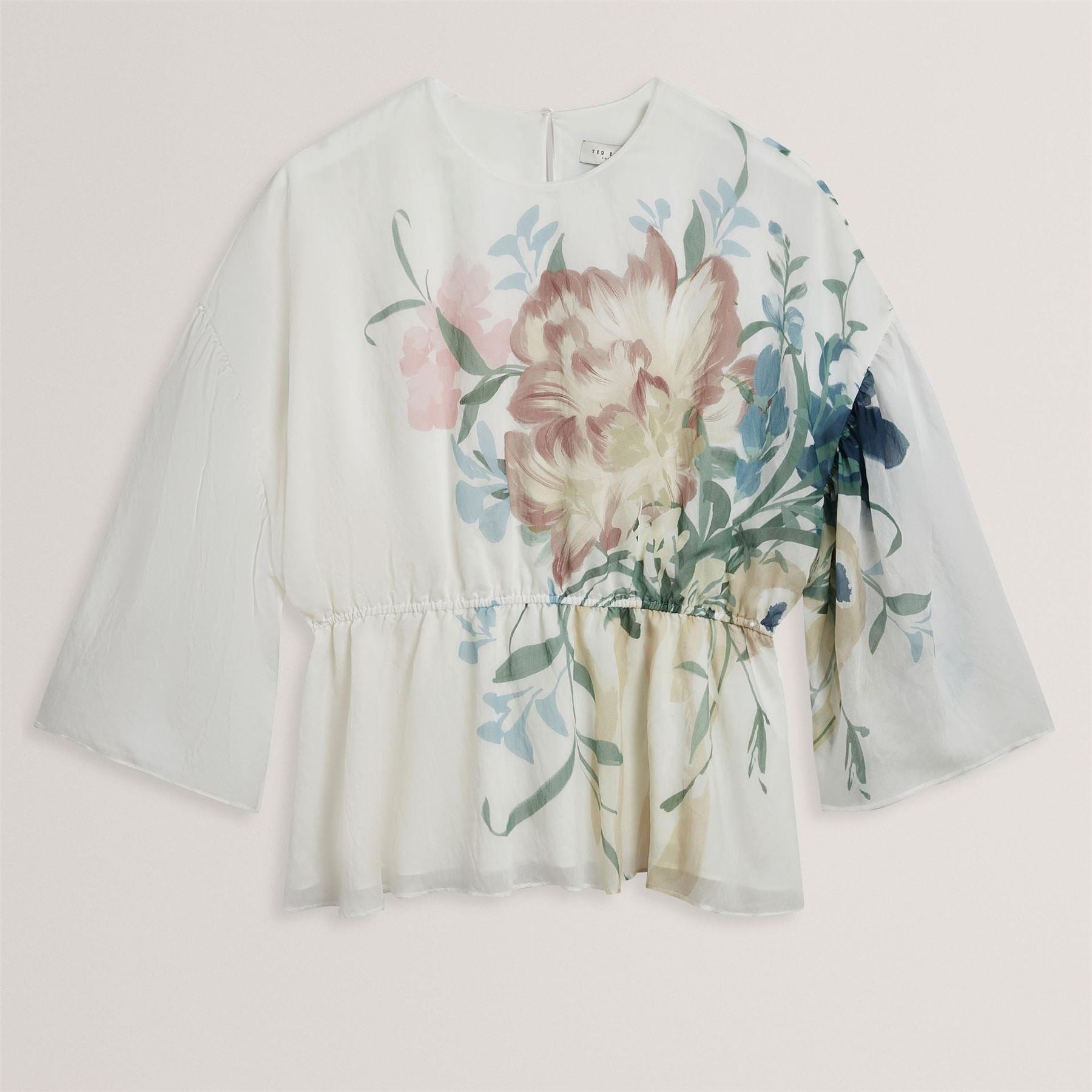 Ted Baker Baker Soft Blooms Puff Sleeve Peplum Top