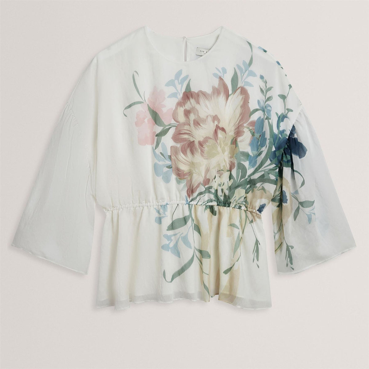Ted Baker Baker Soft Blooms Puff Sleeve Peplum Top