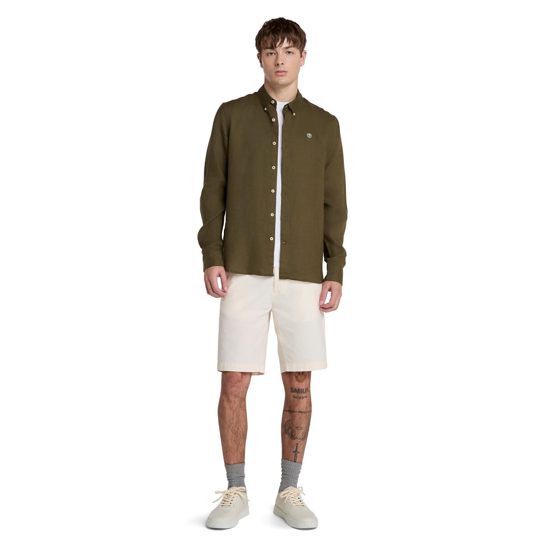 Timberland Mill Brook Linen Leaf Green Long Sleeve Plain Shirt