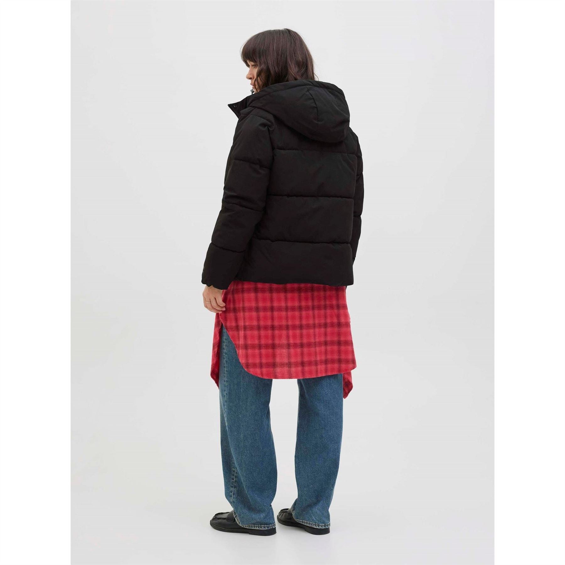 JJXX Womens Global Solid Patterned Hooded Snap Button Puffer Jacket