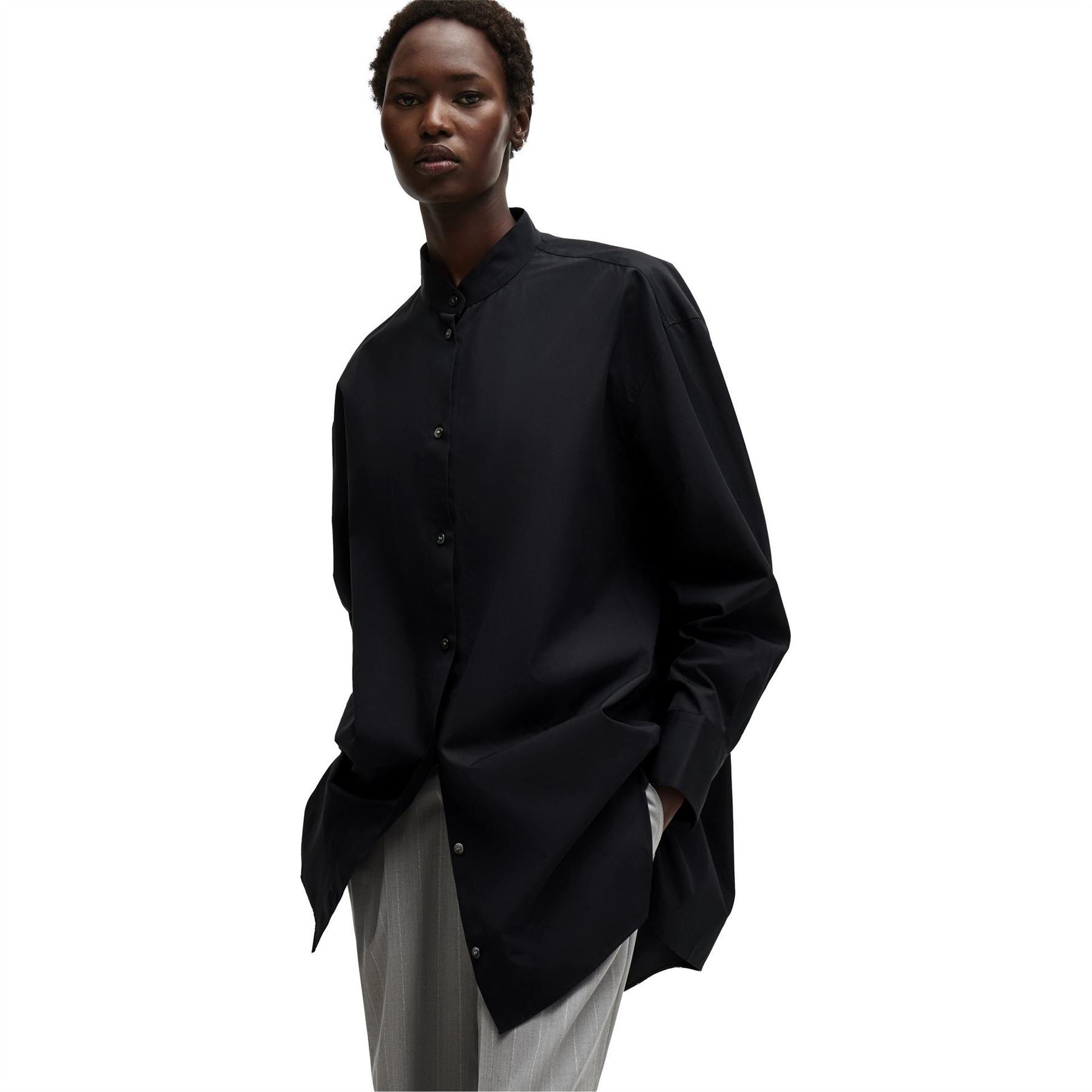 Boss Oversize Fit Band Collar Long Sleeve Shirt