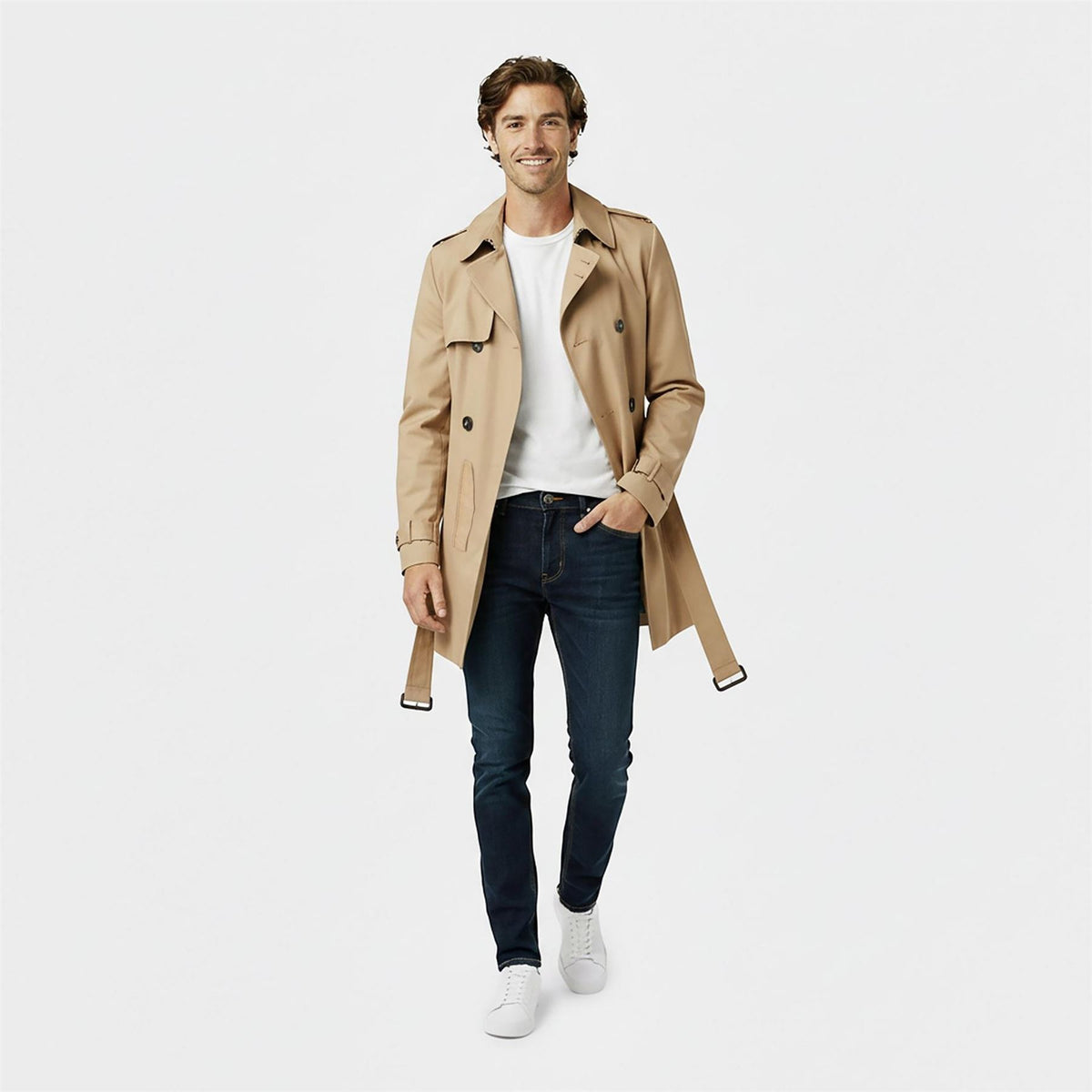 Jack Wills  Cotton Water Resistant Mid Length Long Sleeve Trench Coat