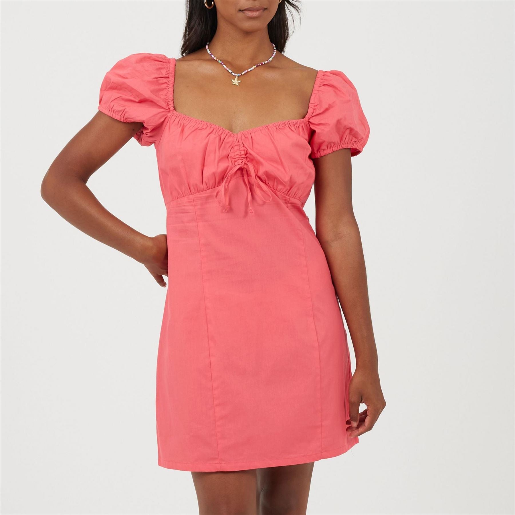 Brave Soul Puff Sleeve Mini Dress with Sweetheart Neckline