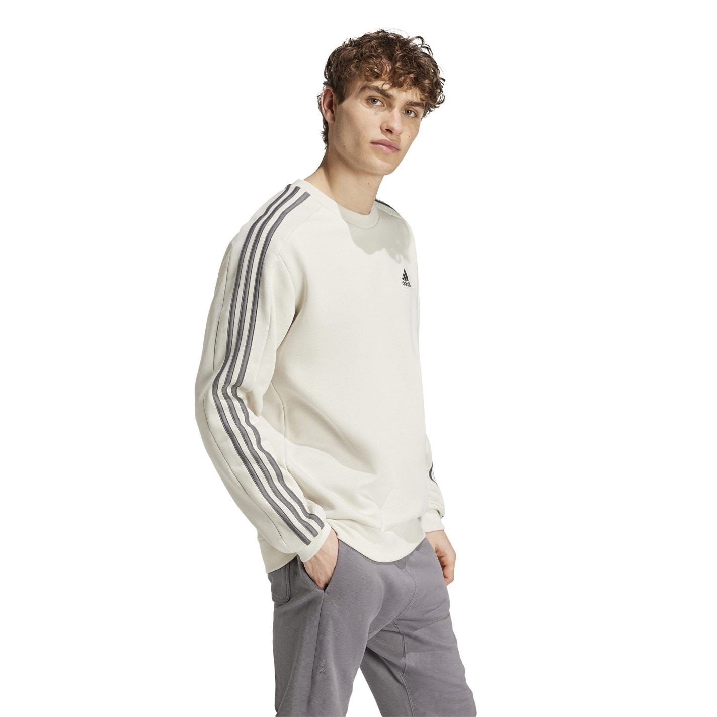 adidas Mens Essentials Crew 3 Stripes Pullover Sweatshirt