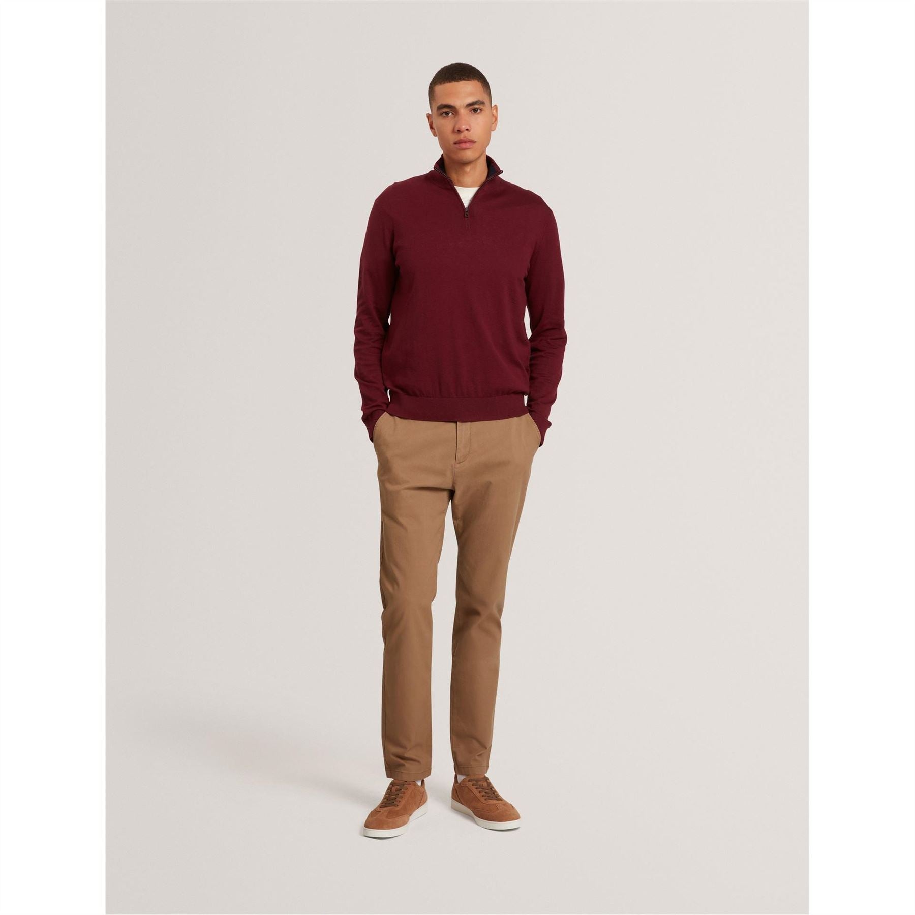 Ted Baker Merino Zip Neck Long Sleeve Raglan Sweater