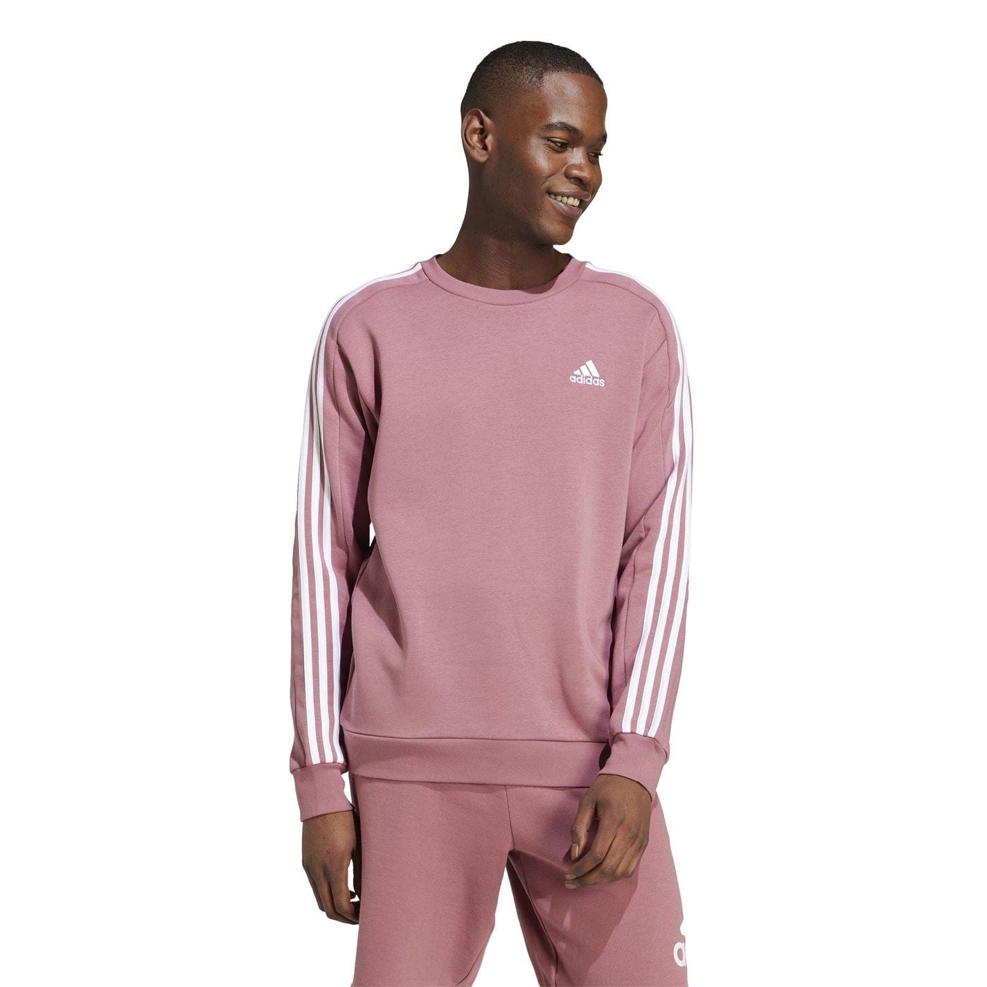 adidas Mens Essentials Crew 3 Stripes Pullover Sweatshirt