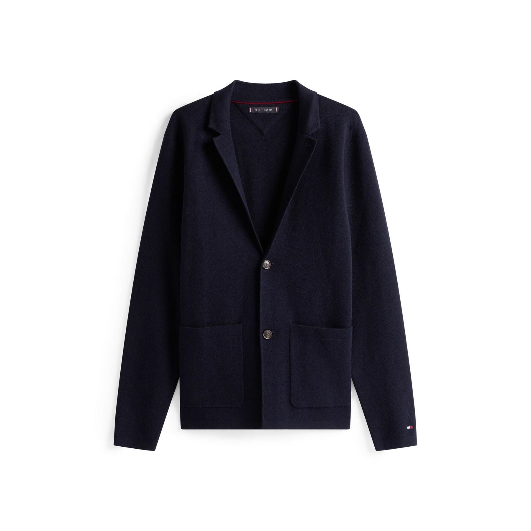 Tommy Hilfiger Solid Patterned Lapel Collar Knit Blazer