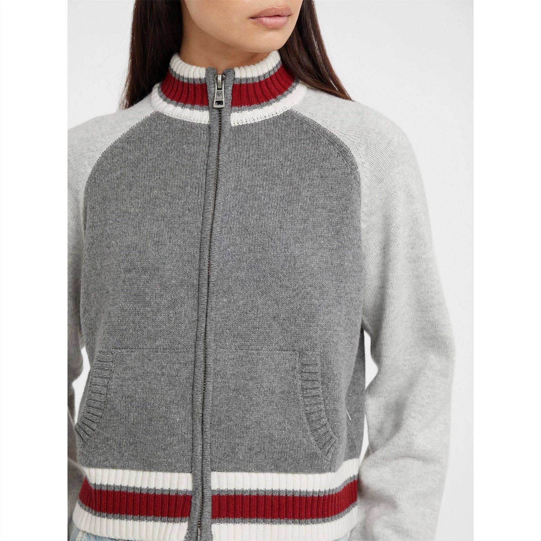 Guess Zipped Intarsia Knitted Top