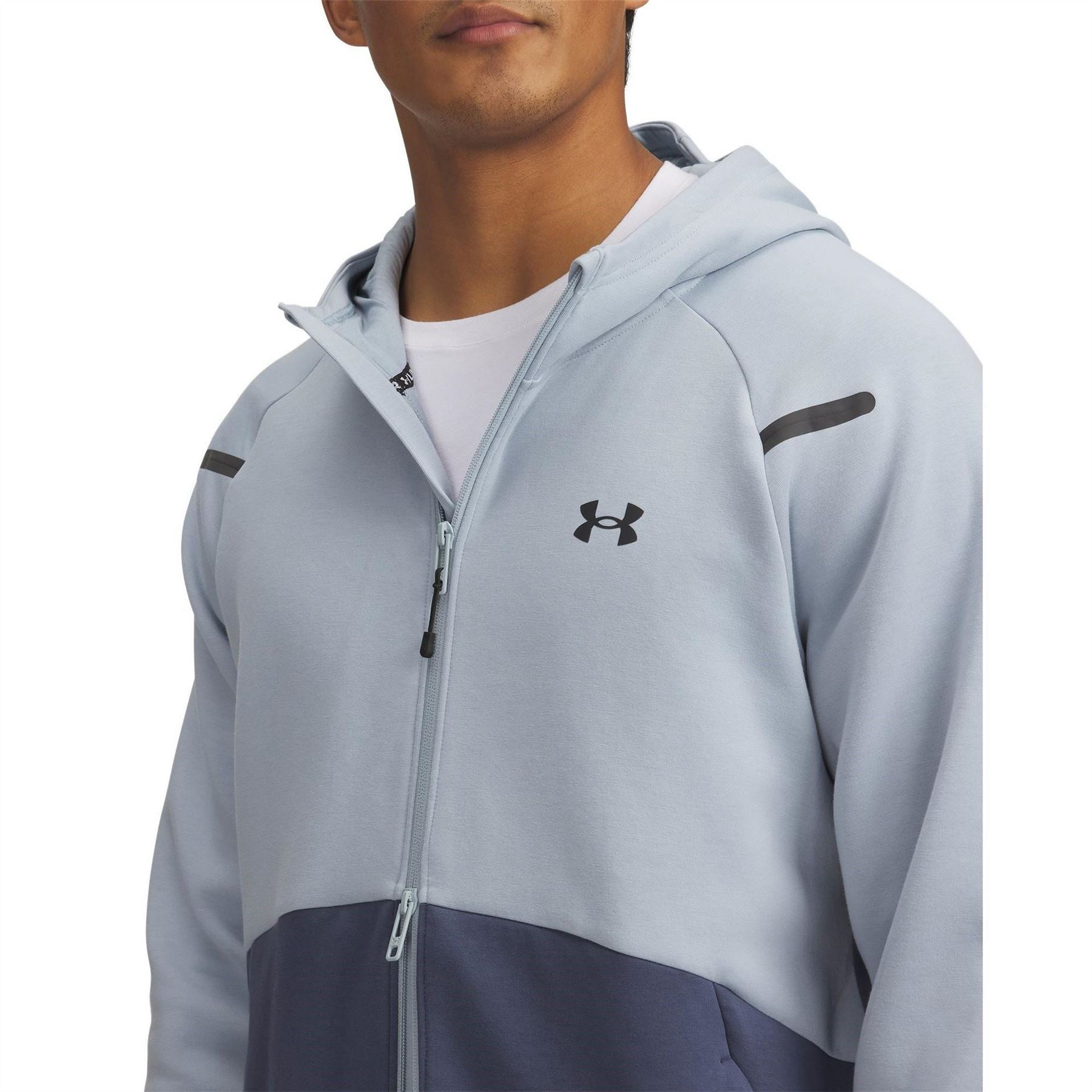 Under Armour Solid Patterned Hooded Neck Ribbed Cuff Full Zipper Sweat Jacket