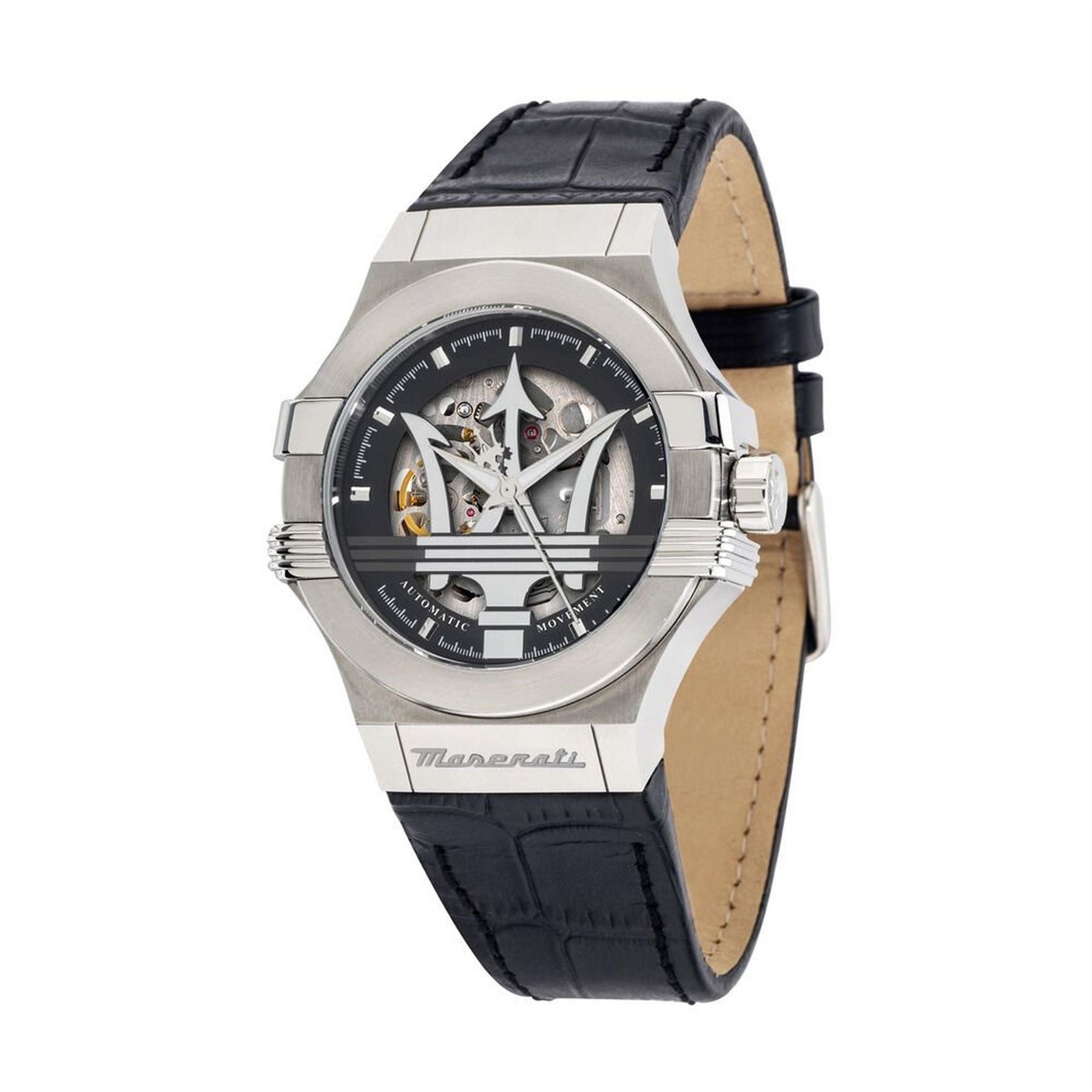 Maserati Skeleton Analogue Leather Strap Watch