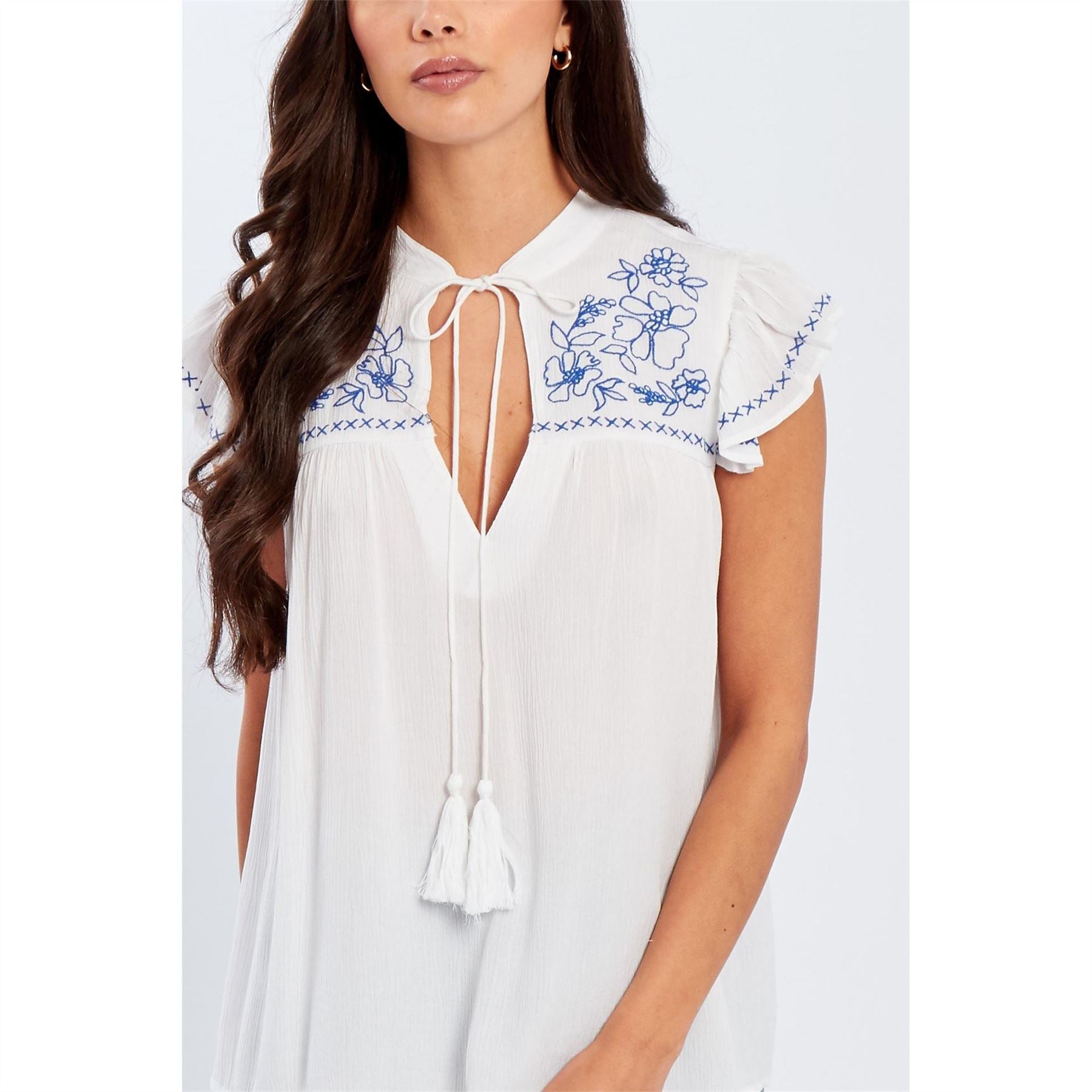 Be You Embroidered Keyhole Neck Relaxed Fit Blouse