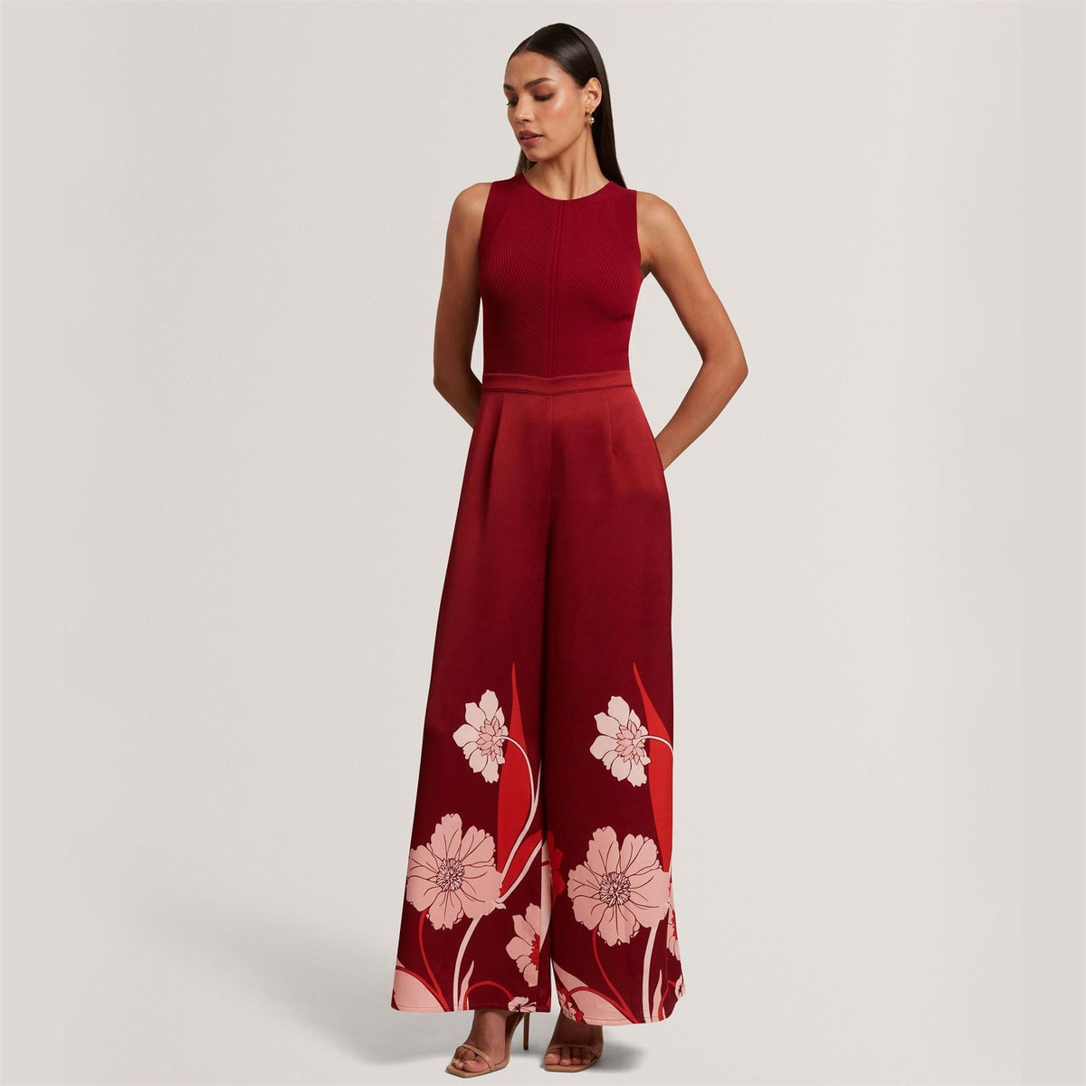 Ted Baker Knit Bodice Floral Printed Trouser Jumpsuit
