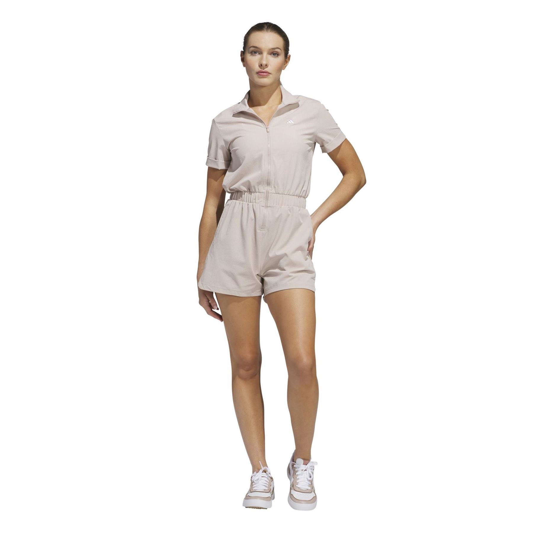 adidas Collared Neck Short Sleeve Solid Patterned Playsuit
