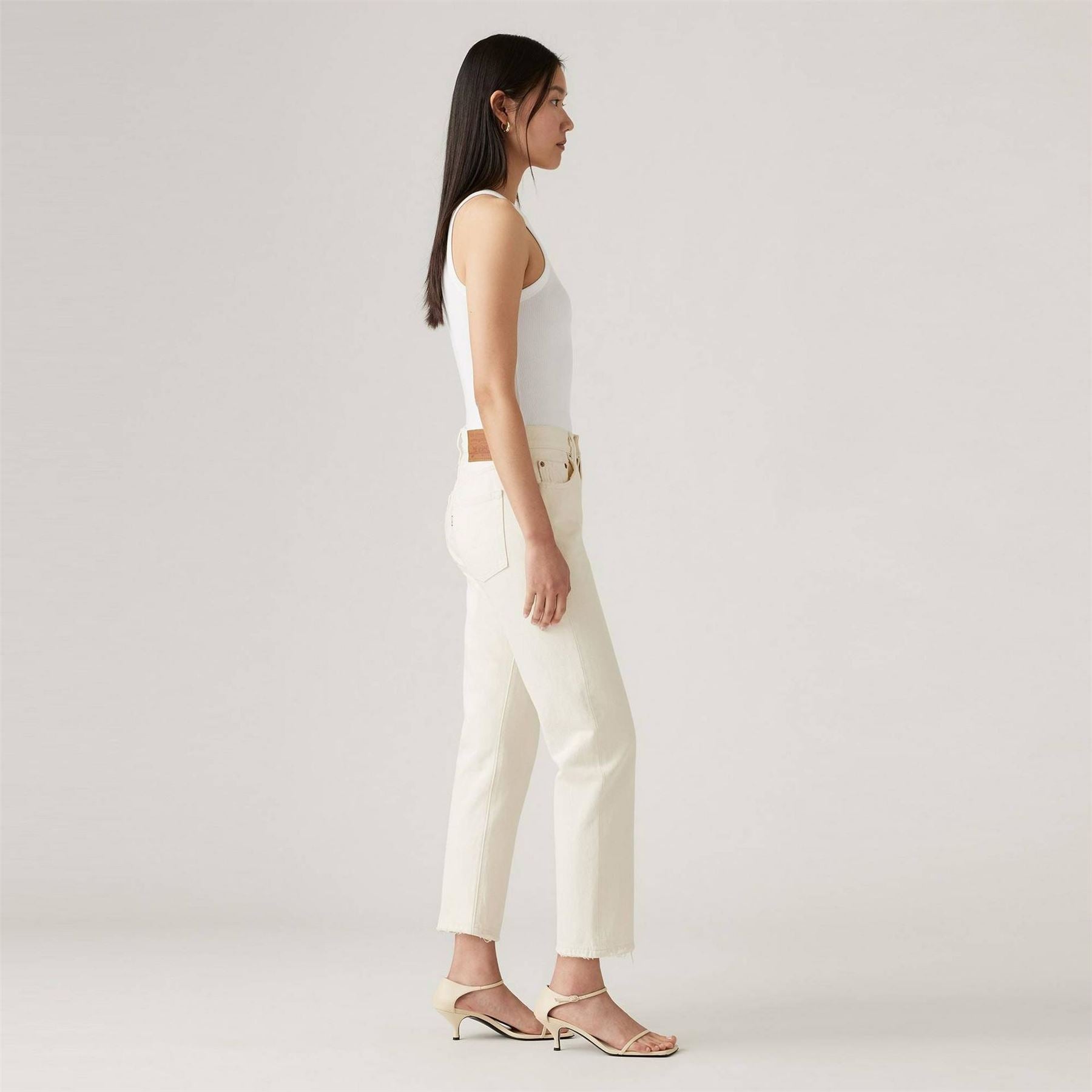 Levis 501 Cropped Mid Rise Cotton Straight Leg Jeans