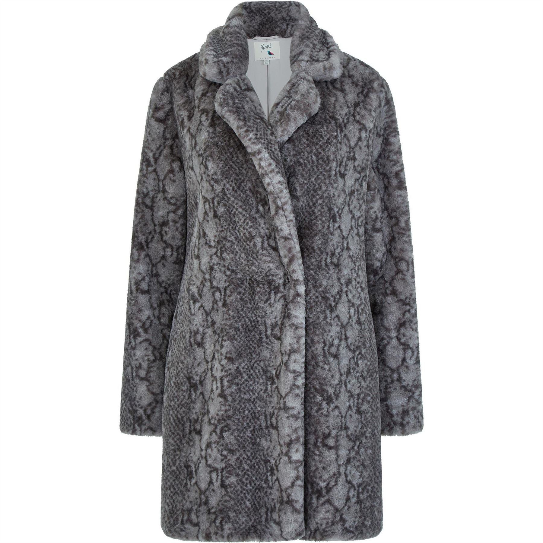 Yumi Snakeskin Print Faux Fur Coat