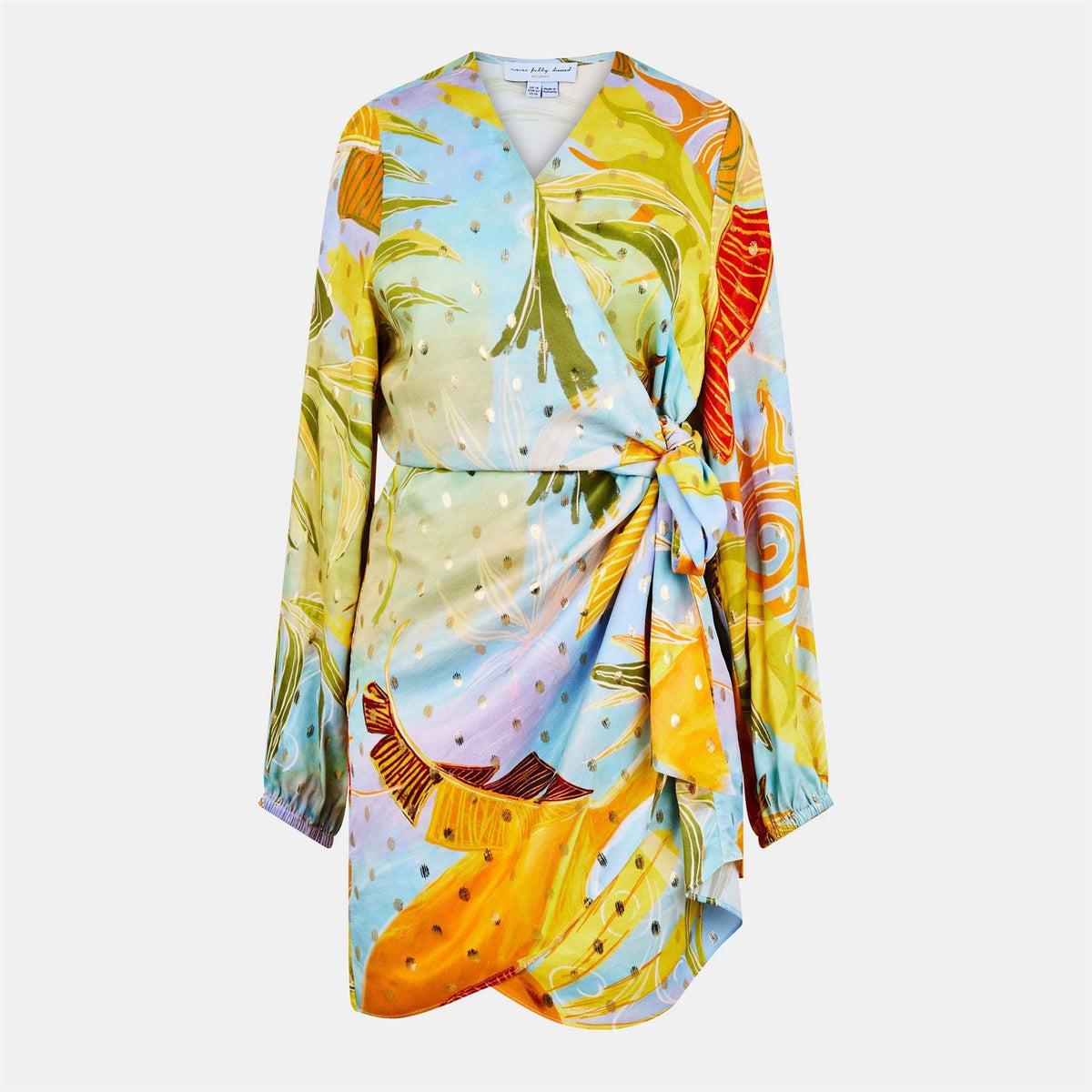 Never Fully Dressed Sky V-Neck Long Sleeve Mini Wrap Dress