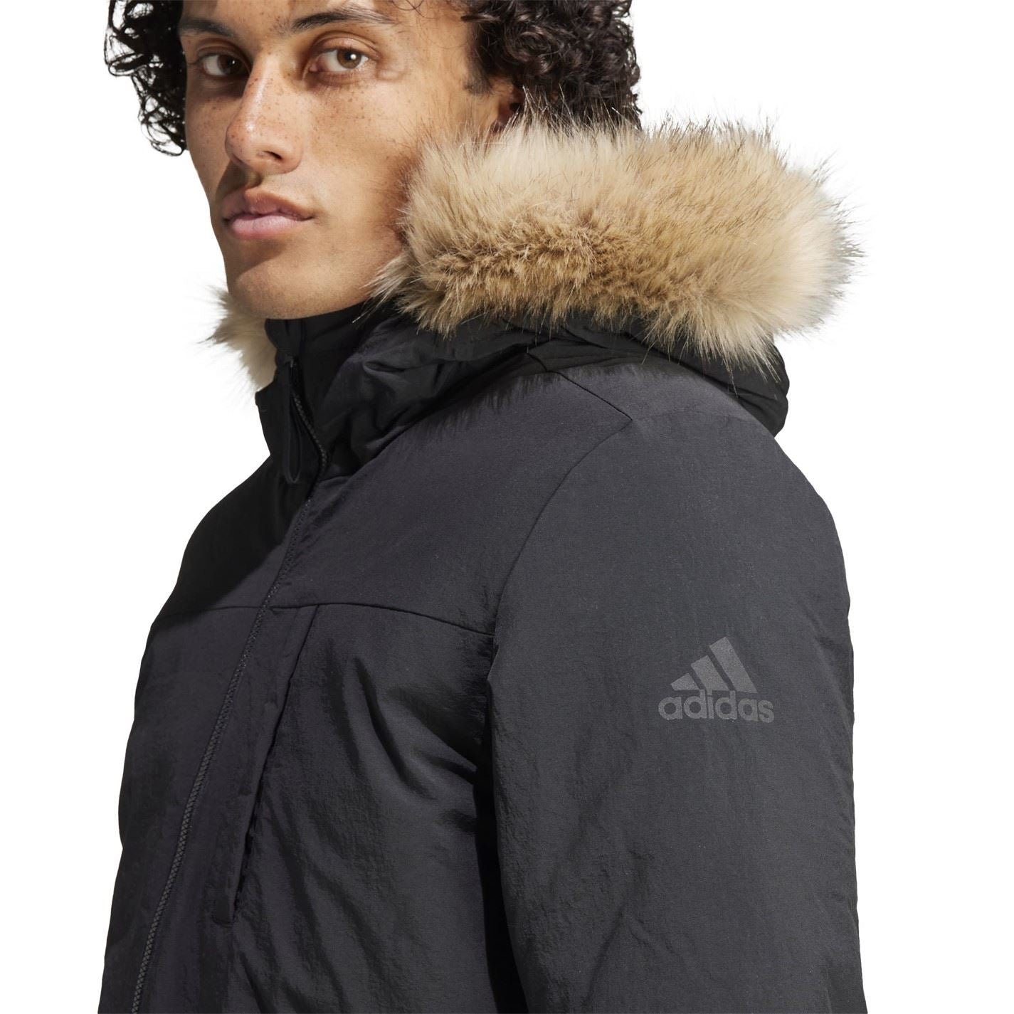 adidas Water Resistant Synthetic Insulation Removable Fur Hood Puffer Jacket