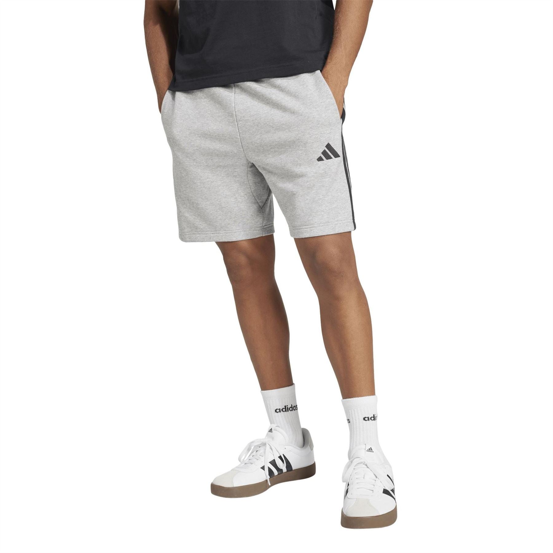 adidas Mens Essentials 3 Stripe Fleece Shorts