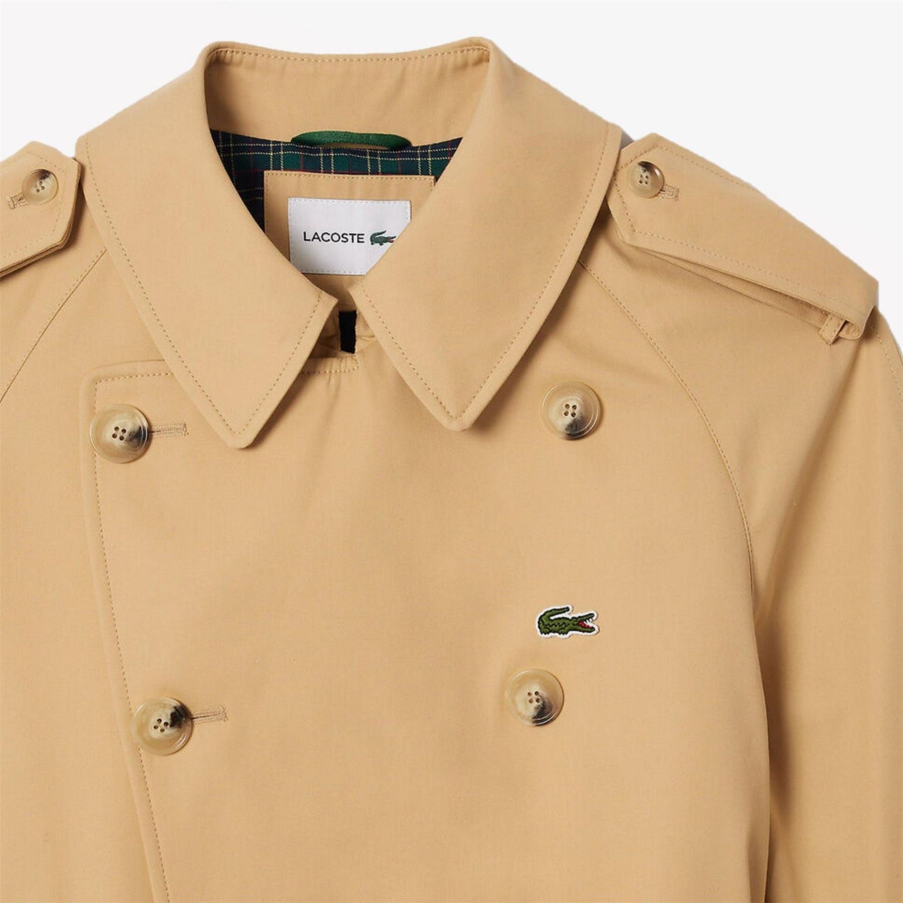 Lacoste Solid Patterned Trench Coat with Point Collar