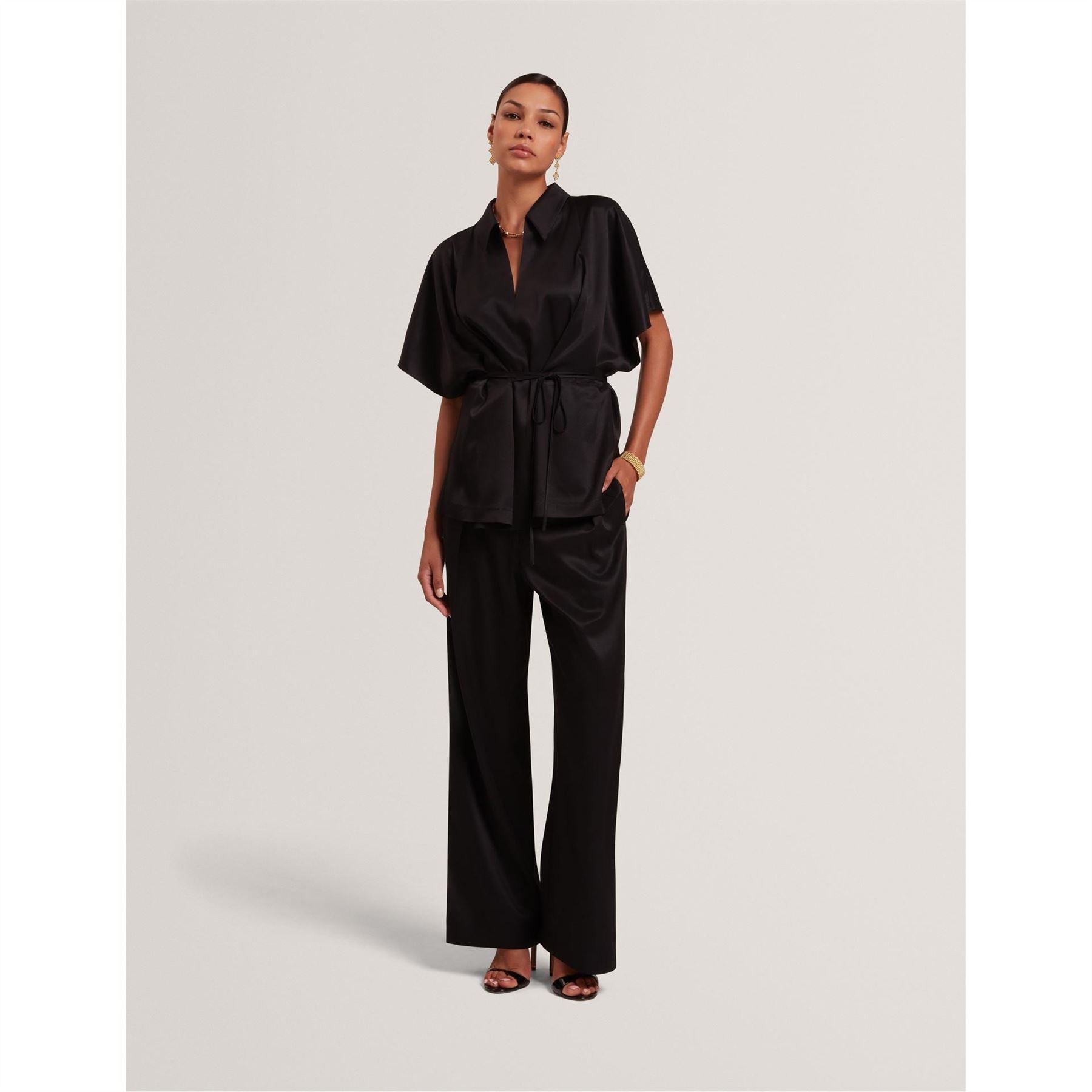 Ted Baker Elastic Back Solid Patterned Wide Leg Trousers