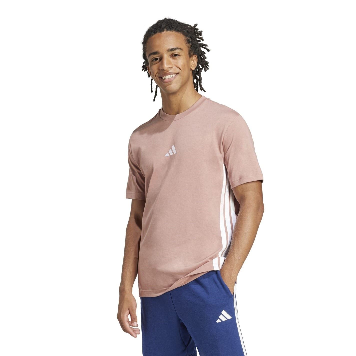 adidas Mens Essential Three Stripes Single Jersey Tee