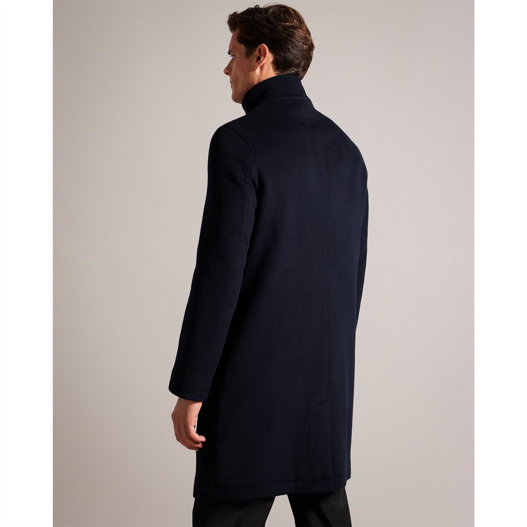 Ted Baker Solid Patterned Snap Button High Neck Overcoat