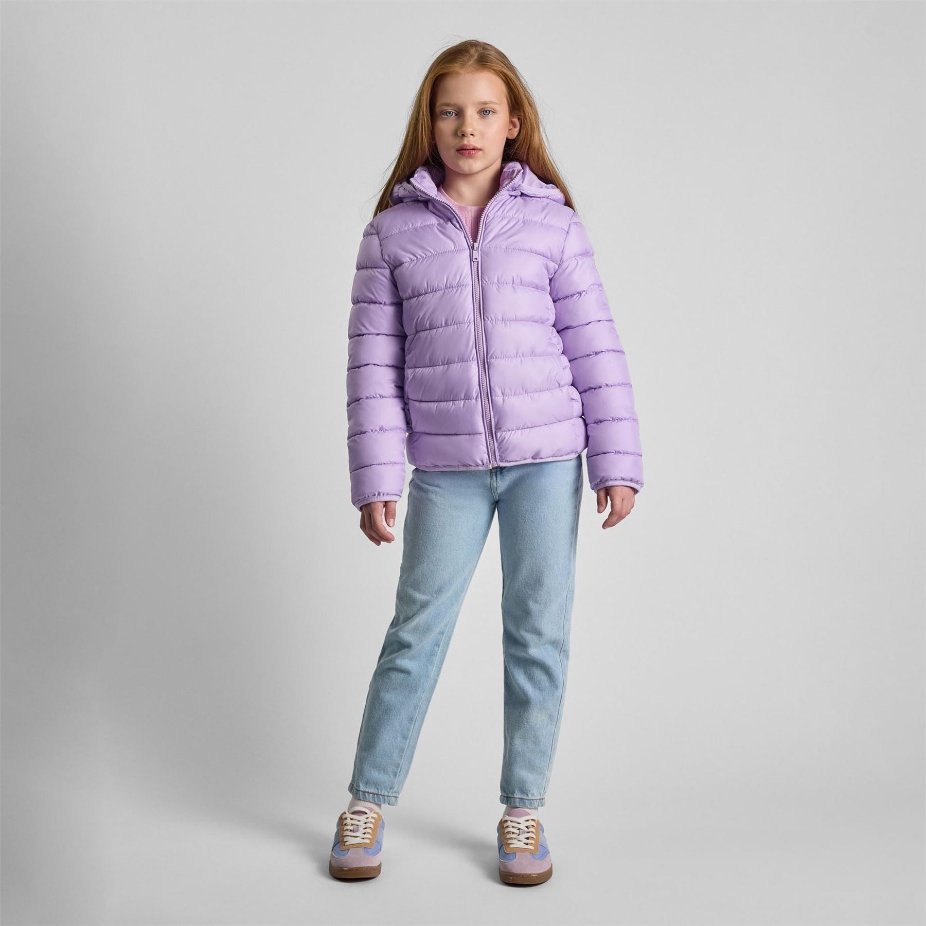Minoti Girls Quilted Jacket Detachable Hood Lilac