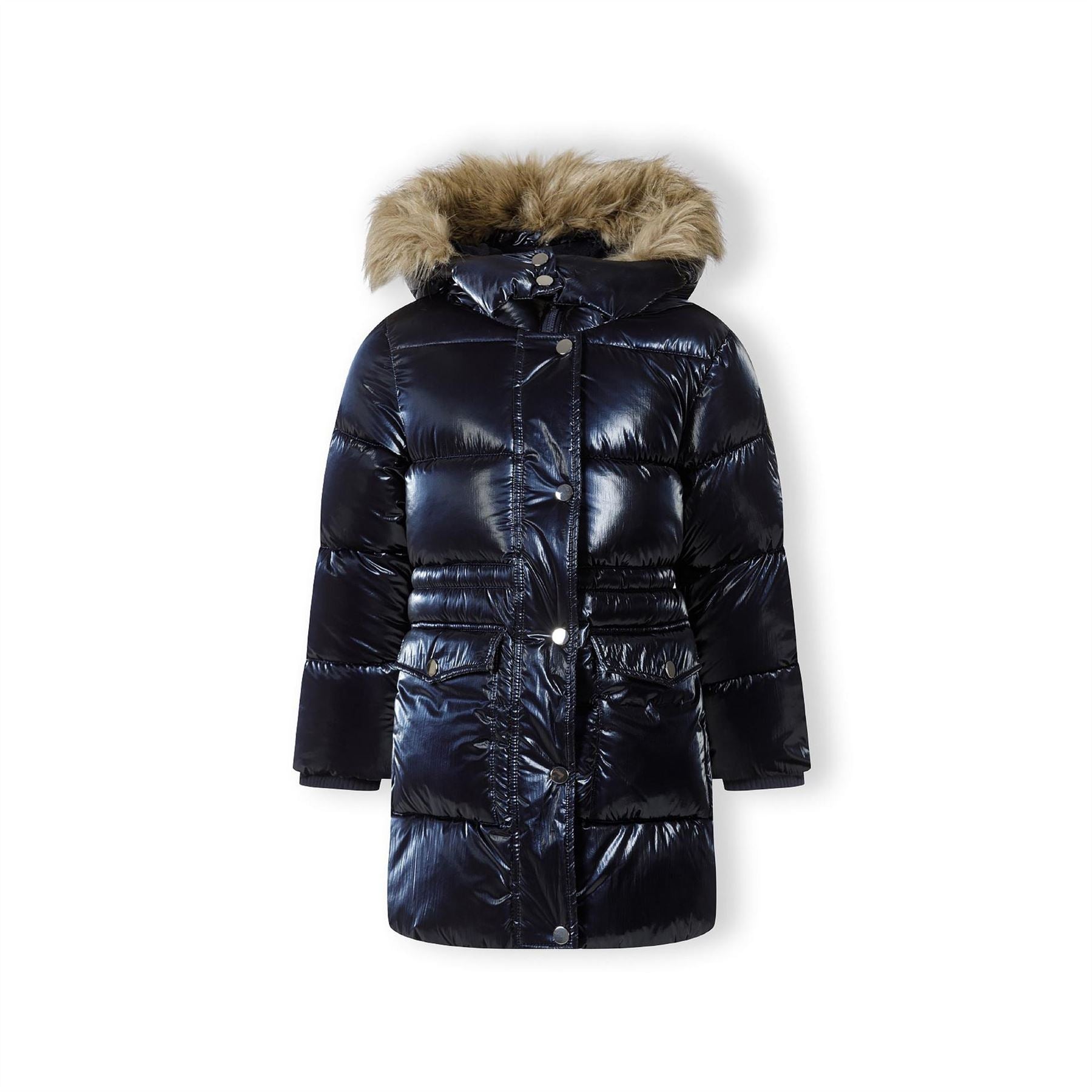 Minoti Girls Midi Length Padded Jacket Metallic Navy
