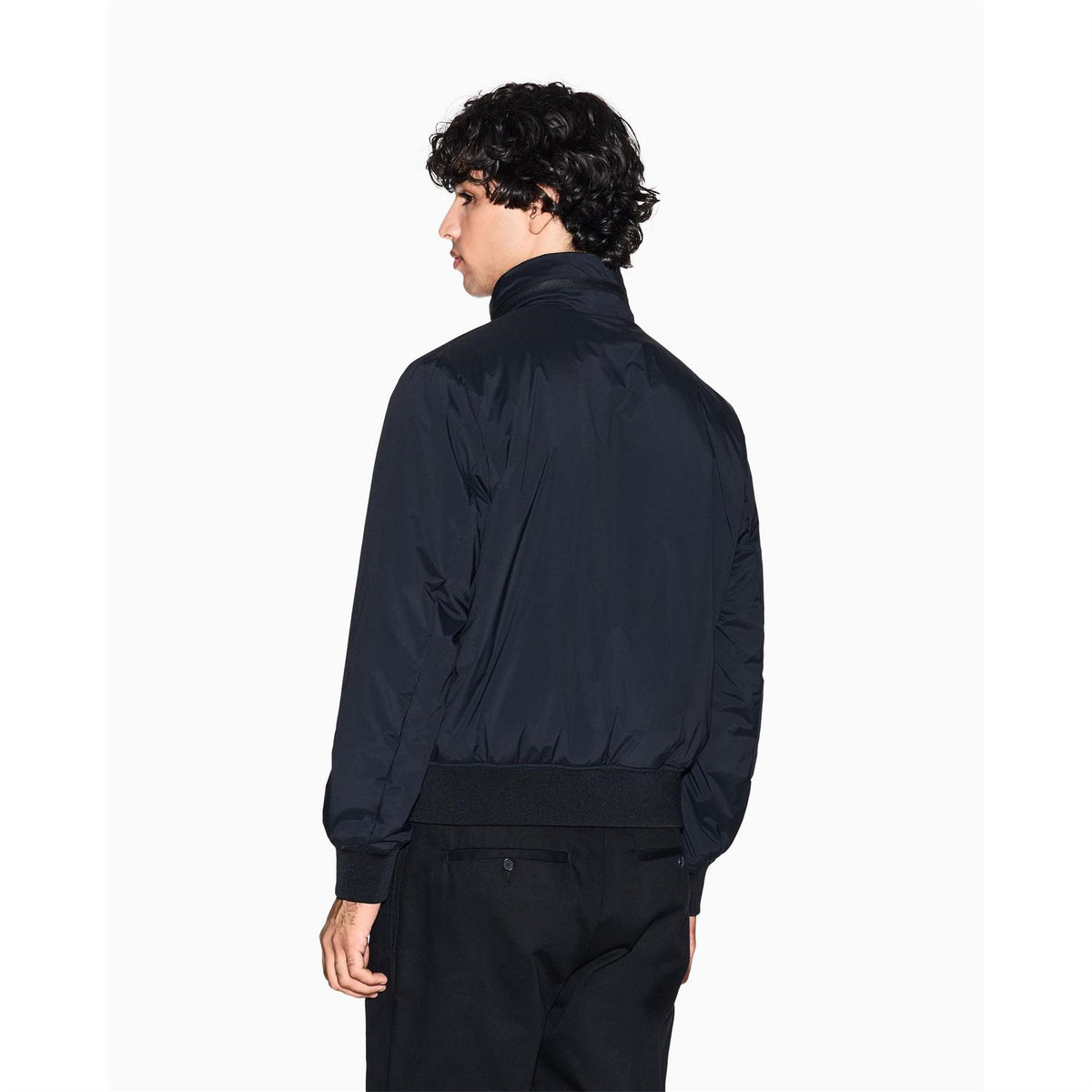 Armani Exchange Solid Patterned Harrington Jacket with Drawstring and Ribbed Cuff