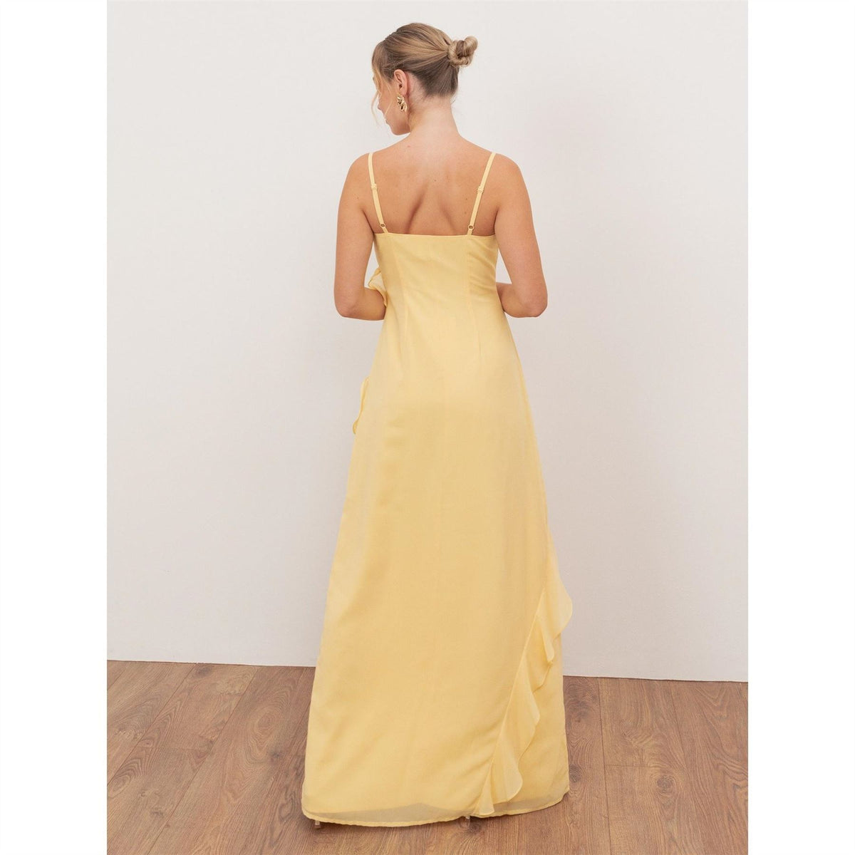 Anaya With Love With Love Recycled Butter Yellow Waterfall Ruffle Cowl Neck Cami Maxi Dress